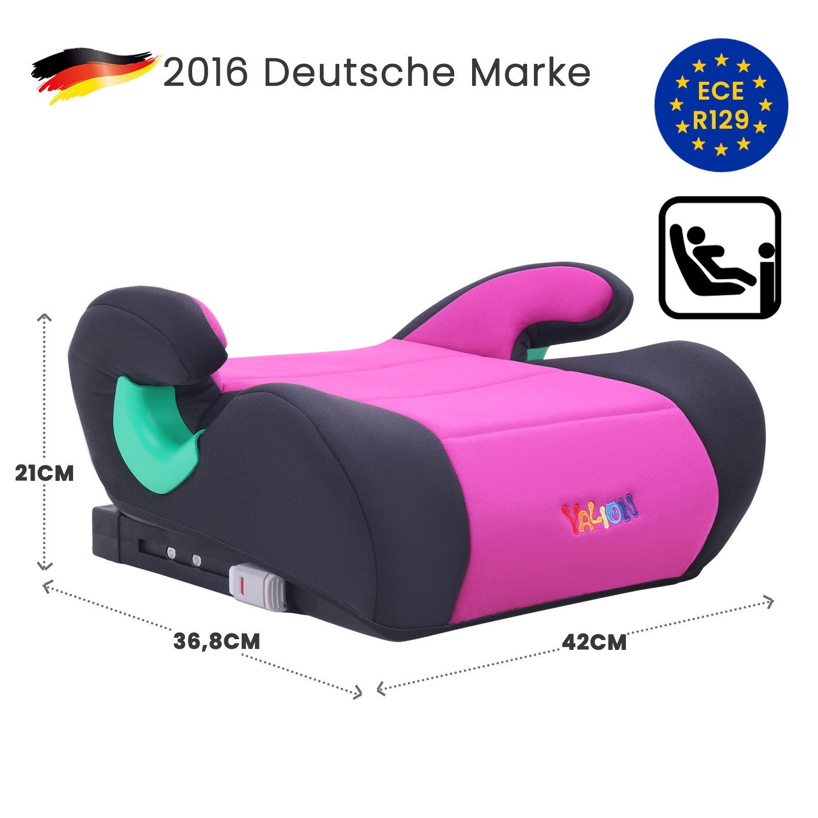 Yalion Kindersitzerhöhung YALION Kindersitzerhöhung mit ISOFIX ECE R129 (i-Size) für Kinder, ab: ca.6Jahren, bis: 10Jahren, (3-Punkt-Gurt), i-Size Sitzerhöhunge – Bild 2 von 5
