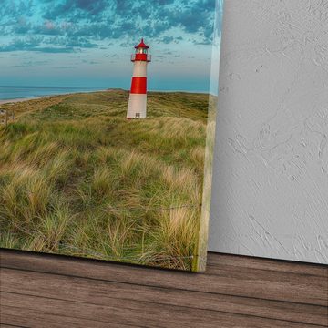 Sinus Art Leinwandbild 120x80cm Wandbild auf Leinwand Nordsee Leuchtturm Sandstrang Meer Hori, (1 St)