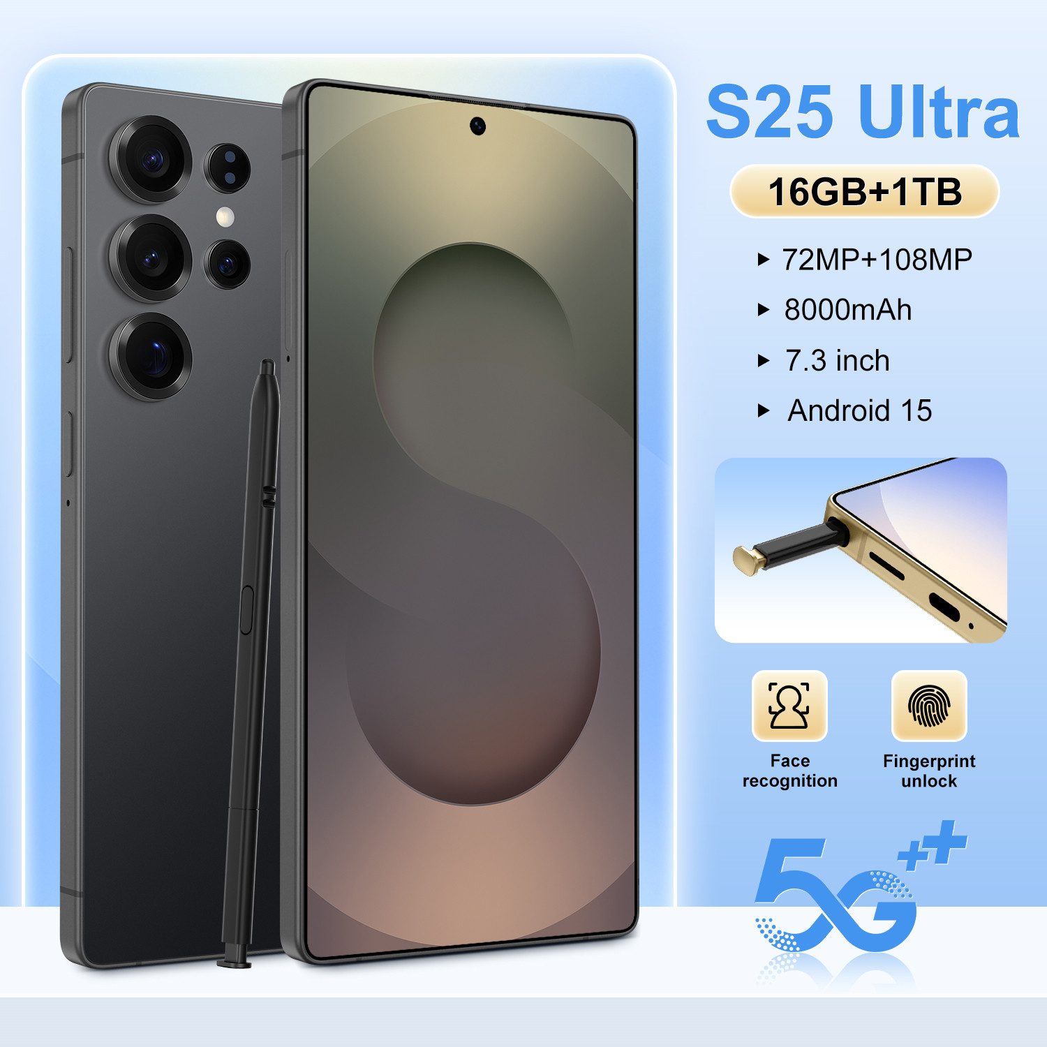 pb S25 Ultra Elite 16GB 1TB 5G Smartphone (18,54 cm/7.3 Zoll, 1000 GB Speicherplatz, 108 MP Kamera, S Pen, SIM-Tool, Kopfhörer, Case Schutz, Schnelllade-Netzteil)