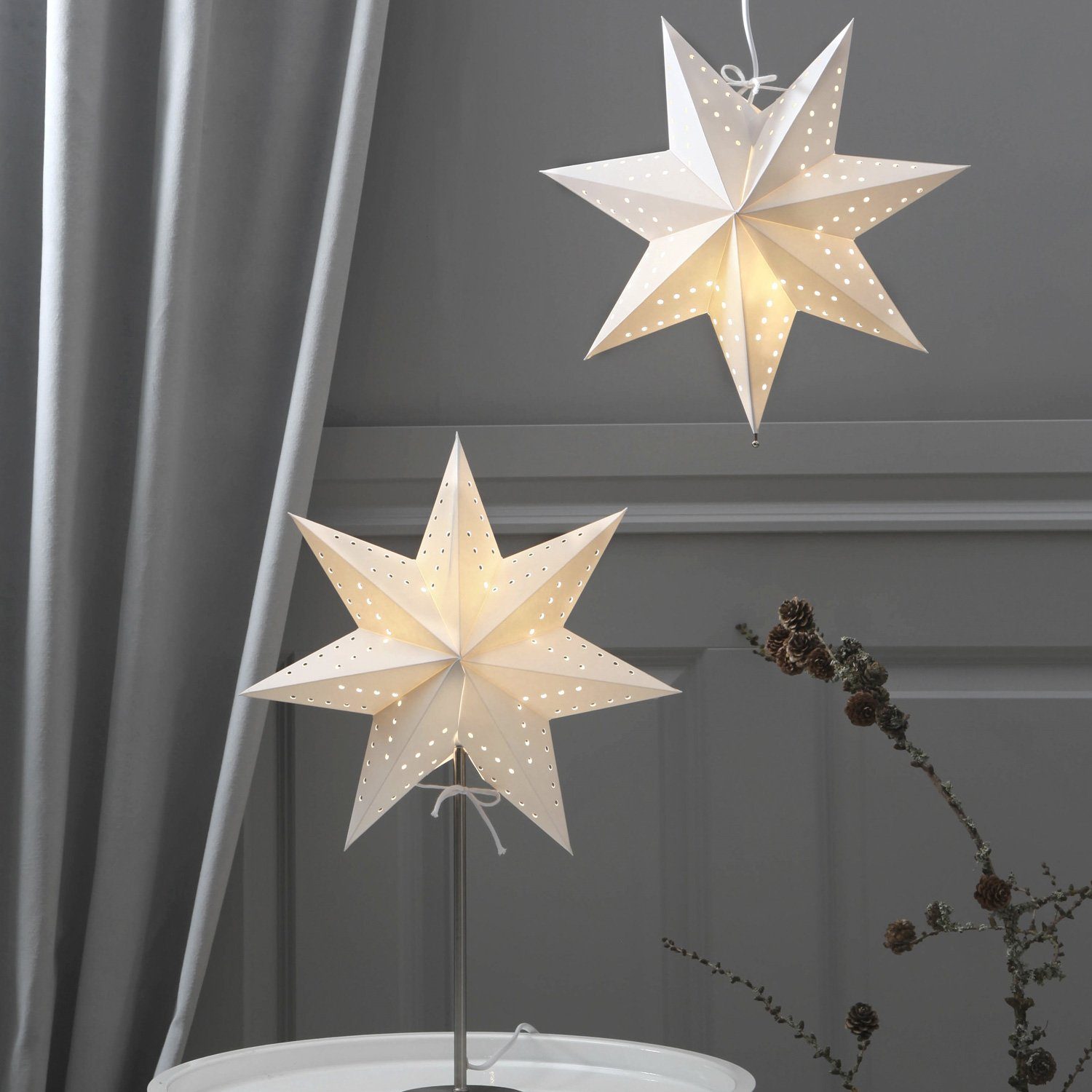 STAR TRADING LED Stern »Papierstern Bobo Leuchtstern Faltstern 7-zackig  hängend 34cm mit Kabel weiß« online kaufen | OTTO