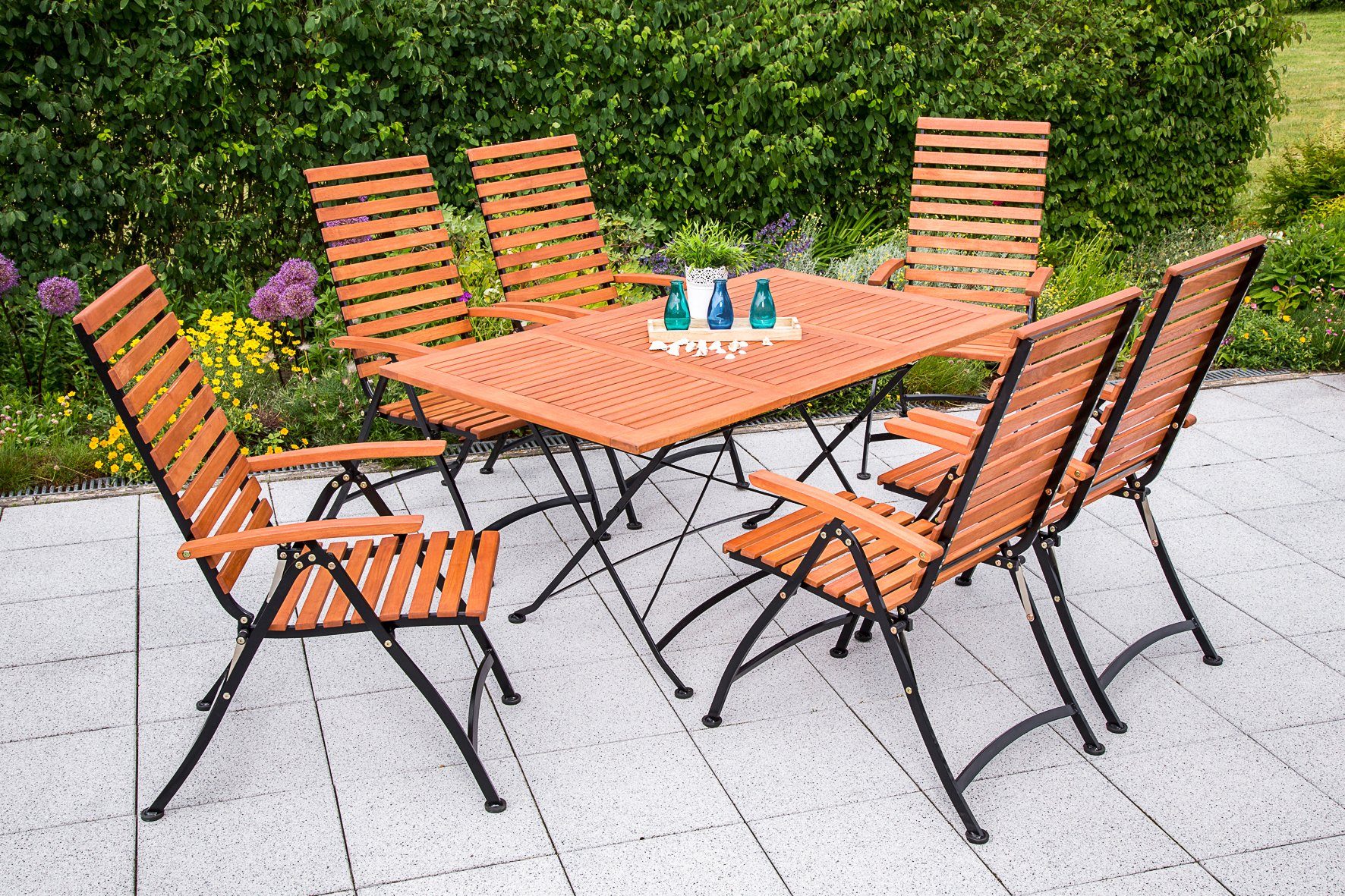 MERXX Gartenmöbelset »Schloßgarten«, 7tlg., 6 Sessel, Tisch, klappbar