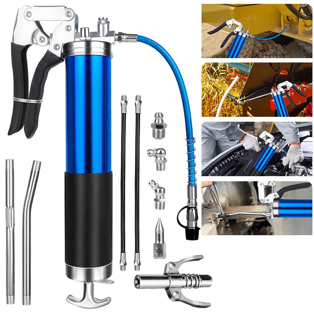 PRIISF Handpresse 8000psi Fettpresse Düsenrohr Kompatibel Flexschlauch GreaseGun Einhand, 10tlg Fettpresse Set, Hochleistungs Fettpresse, verstärkter Verbinder