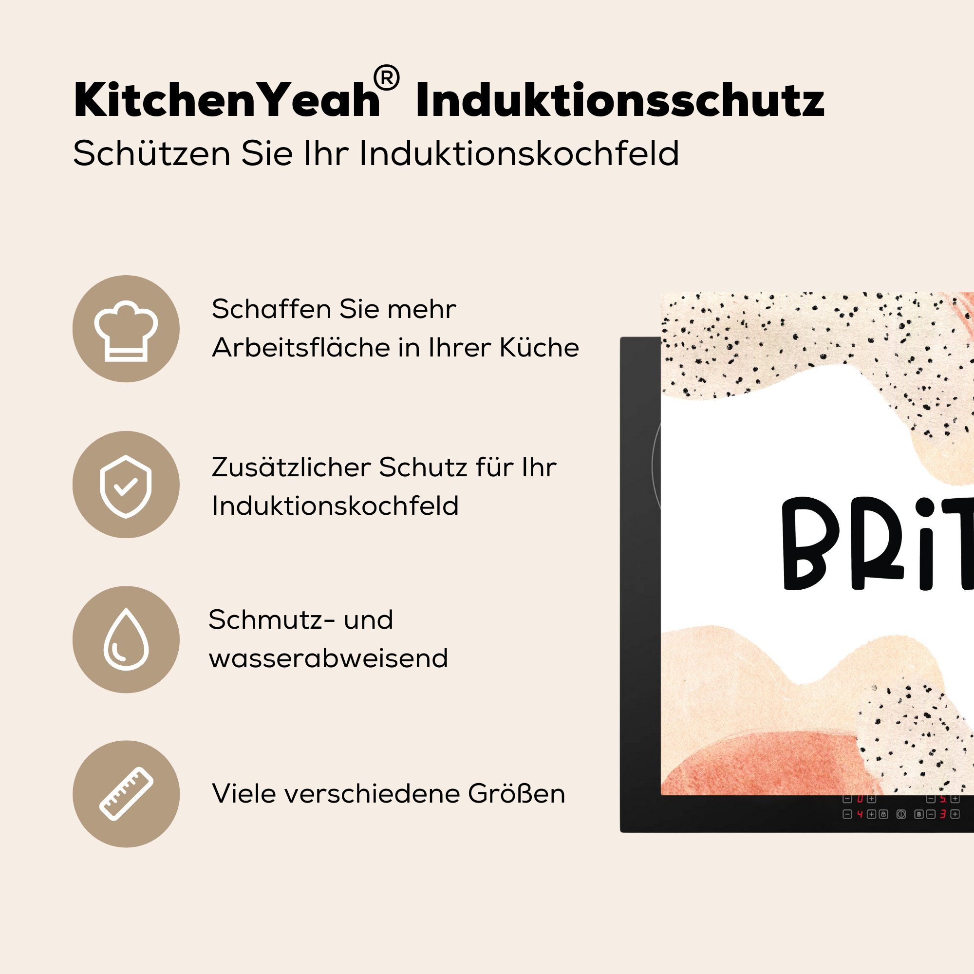 Britt Vinyl, 78x78 Ceranfeldabdeckung, cm, Pastell tlg), (1 Herdblende-/Abdeckplatte für - küche Mädchen, - Arbeitsplatte MuchoWow