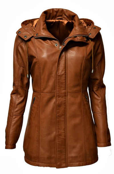 Zimmert Leather Lederjacke Pauline (1-St) abnehmbare Kapuze, Cognac Braun, Schwarz