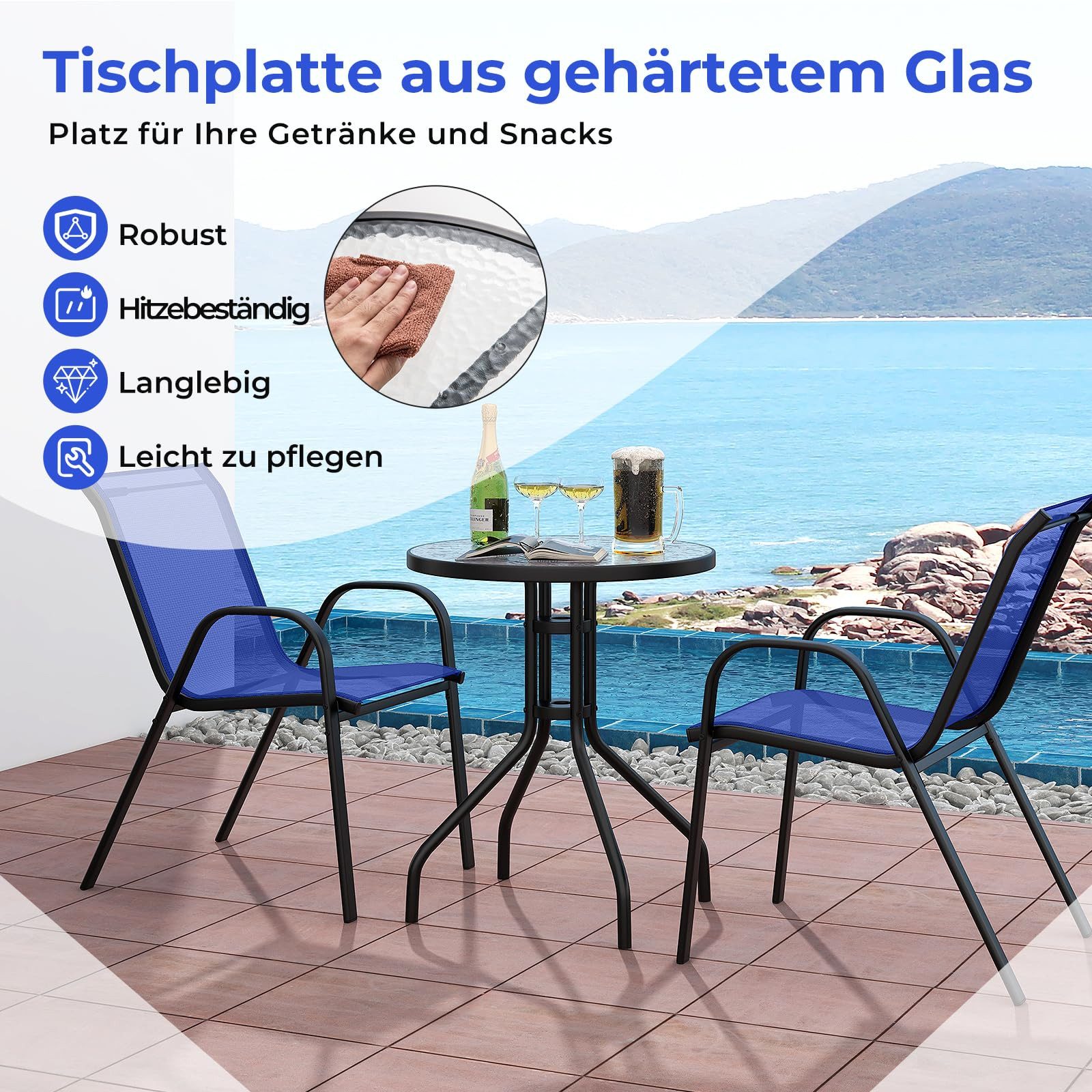 COSTWAY Balkonset 3 TLG. Sitzgruppe, mit 2 Stühle & 1 Tisch
