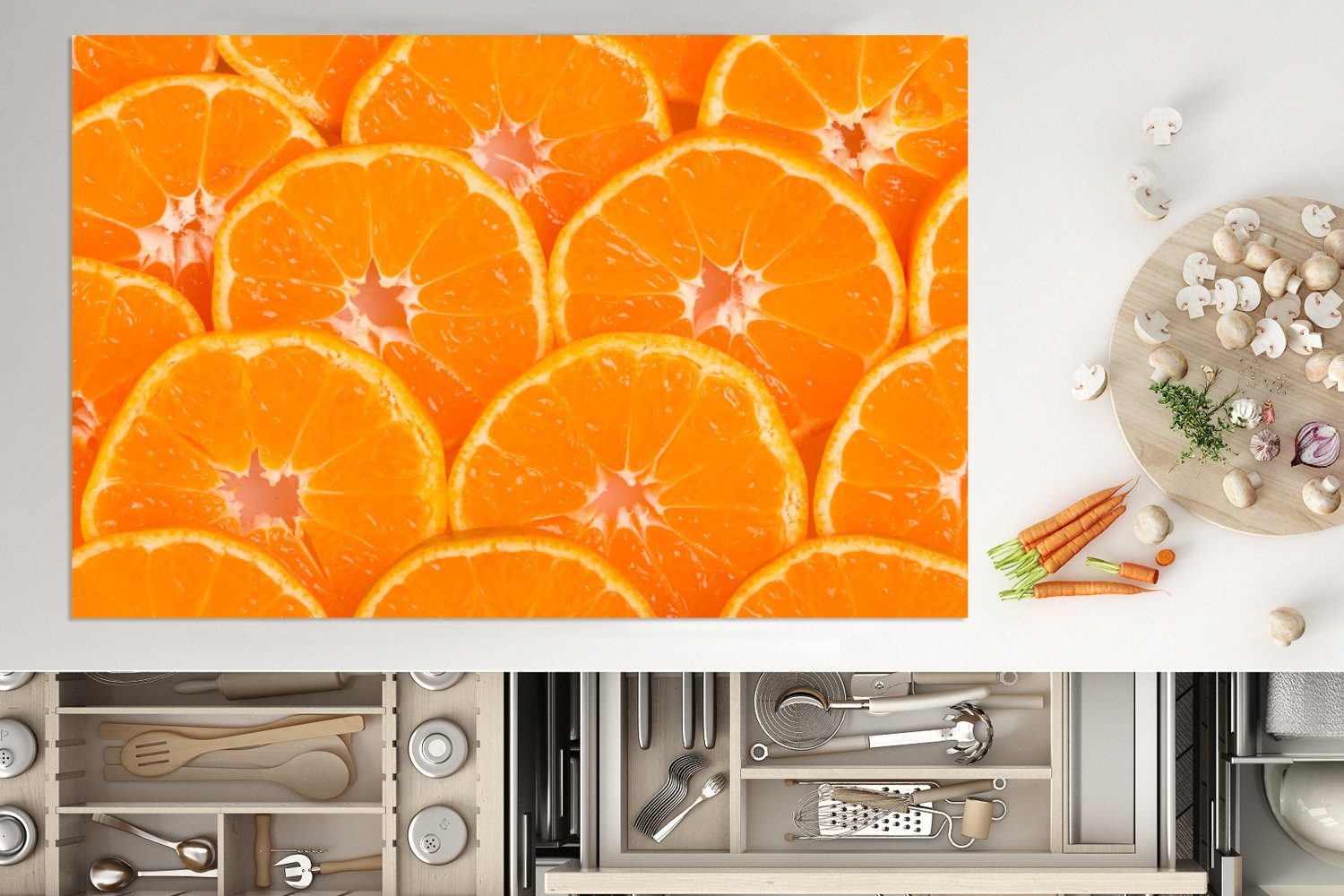 - Orange Ceranfeldabdeckung küche, Schutz Induktionskochfeld Herdblende-/Abdeckplatte - 81x52 die für tlg), Orange, (1 MuchoWow Obst Vinyl, cm,