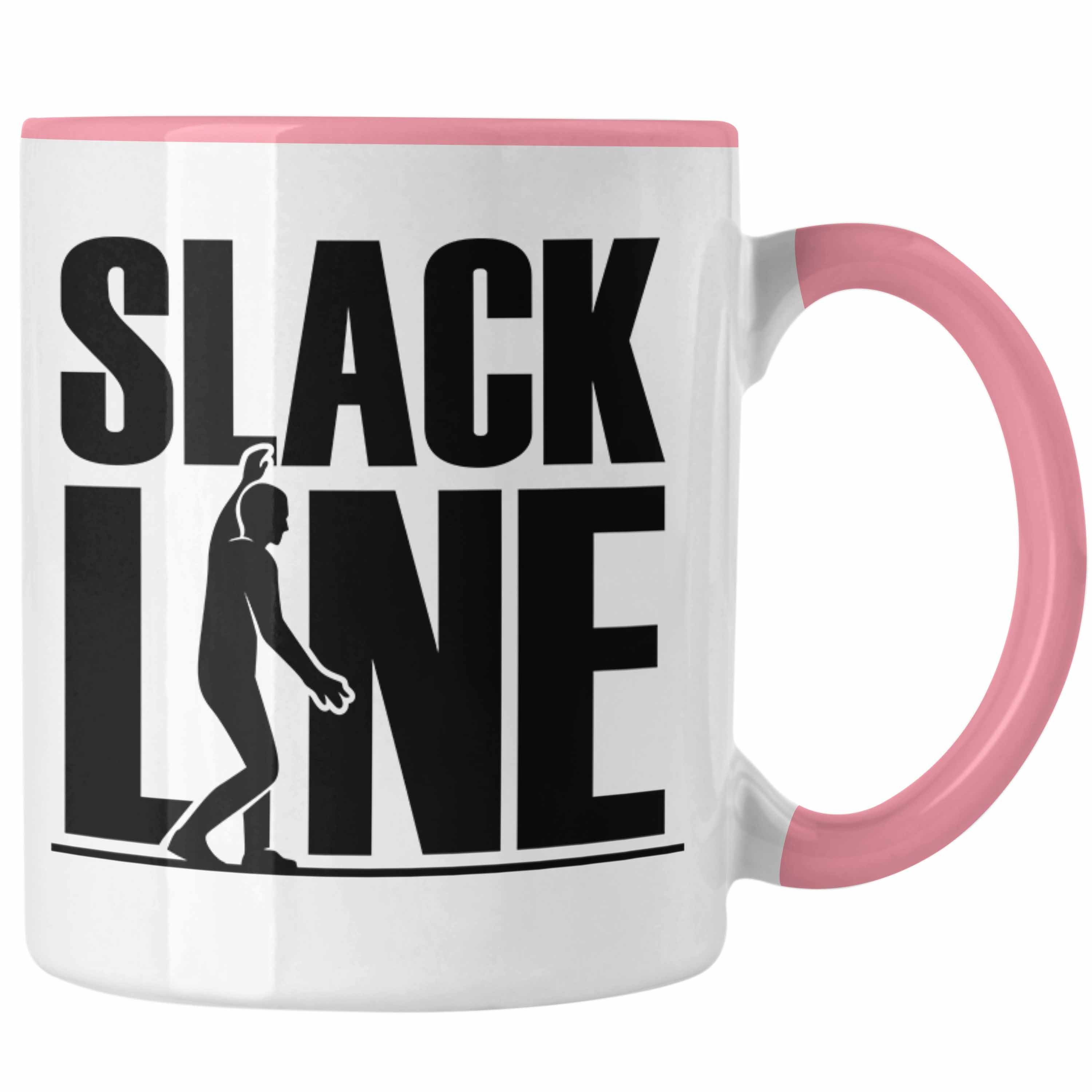 Trendation Tasse Lustige Tasse für Geschenk Slackliner Rosa Slackline