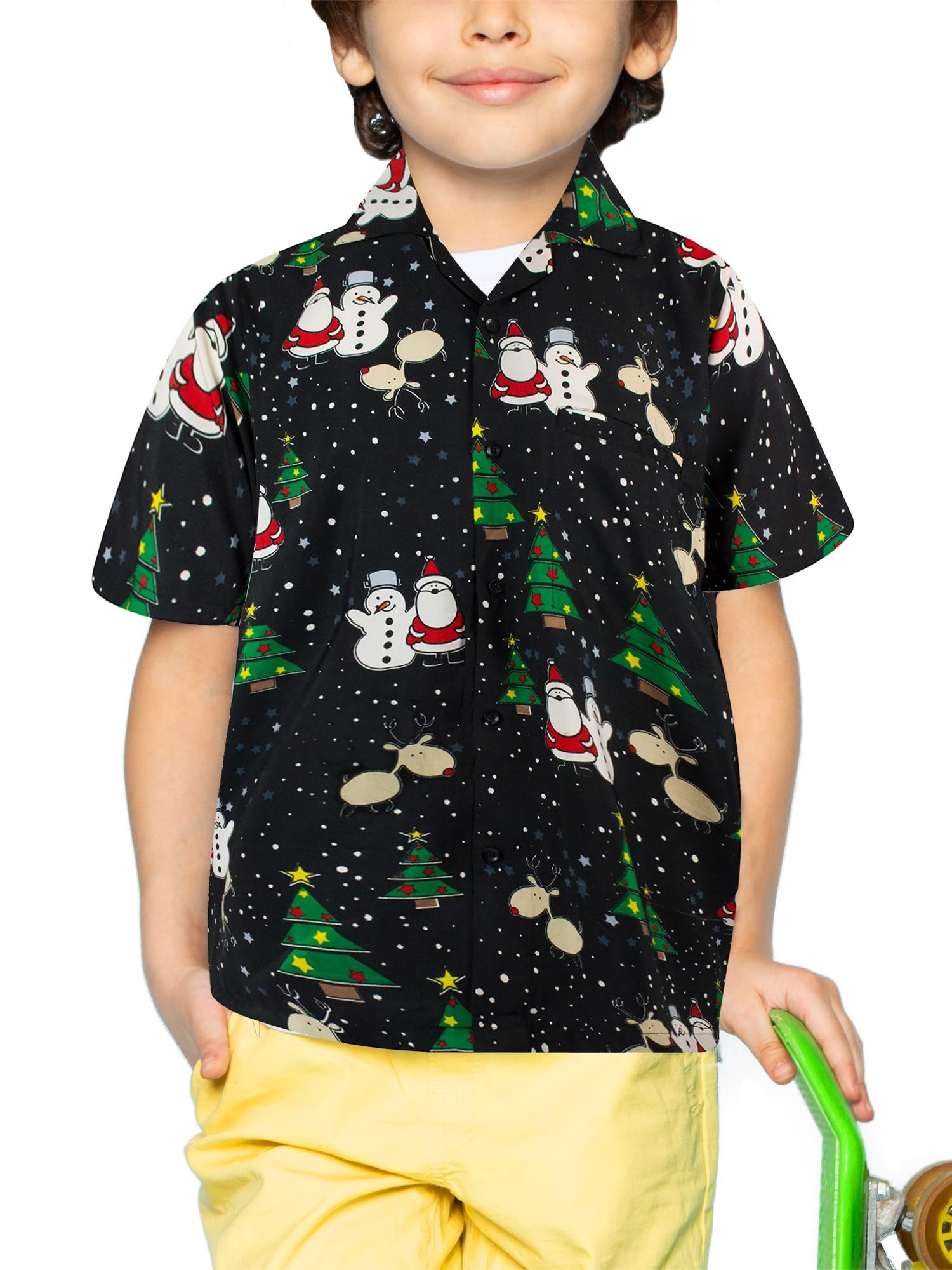 King Kameha Hawaiihemd Christmas Buddies Kids Funky Hawaii-Hemd Kinder Kurzarm Front-Tasche
