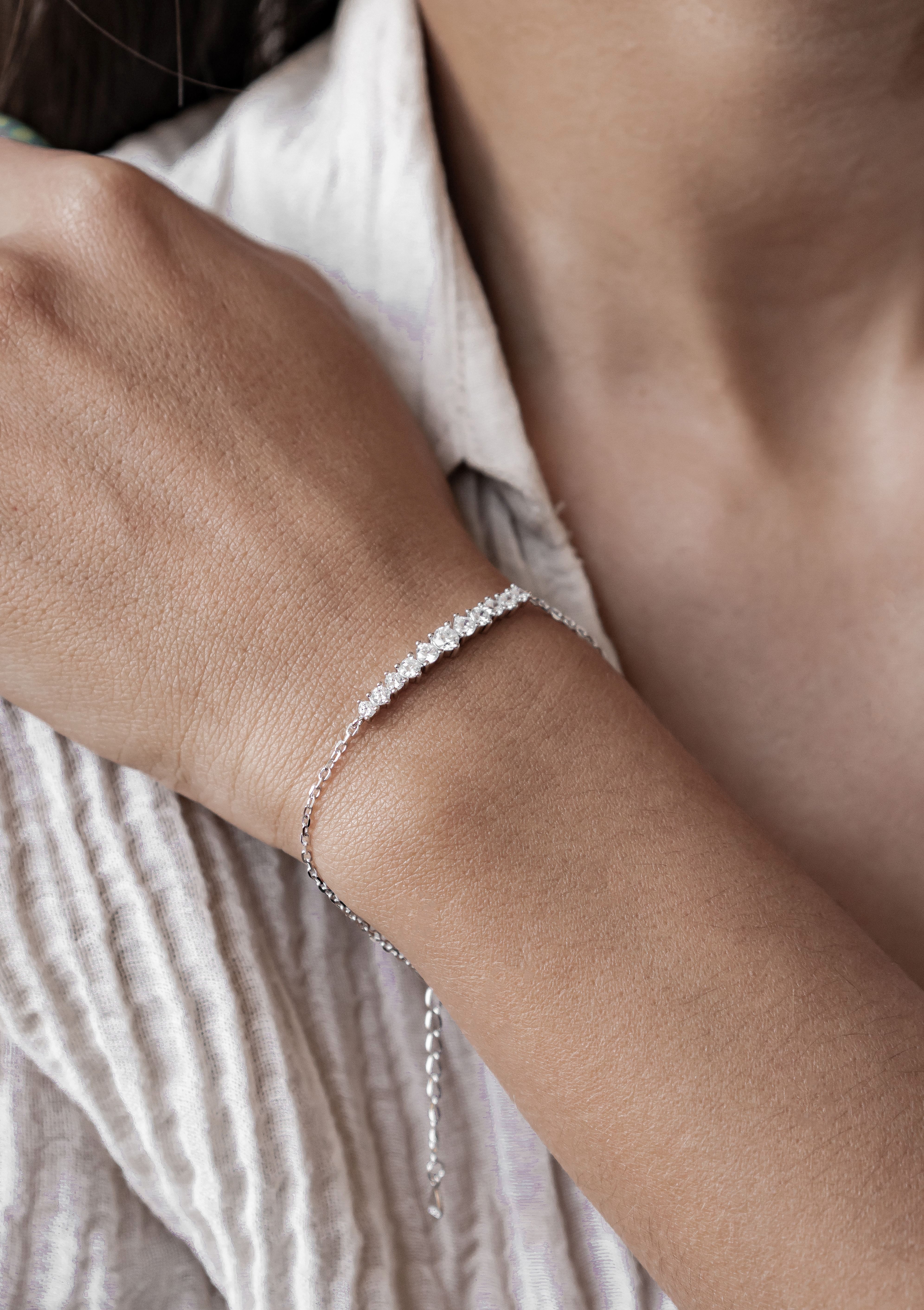 Hey Happiness Tennisarmband Kristalle Herz/ Kreis, zur Auswahl, 925er Silber Damen Armkette Zirkonia, Brautschmuck