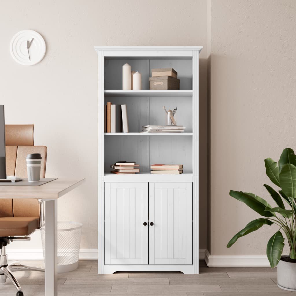 furnicato Bücherregal Klassisches BODO 82x40x173 cm Weiß aus massivem, 1-tlg., Regalwand im französischen Stil mit Türen und Metallgriffen