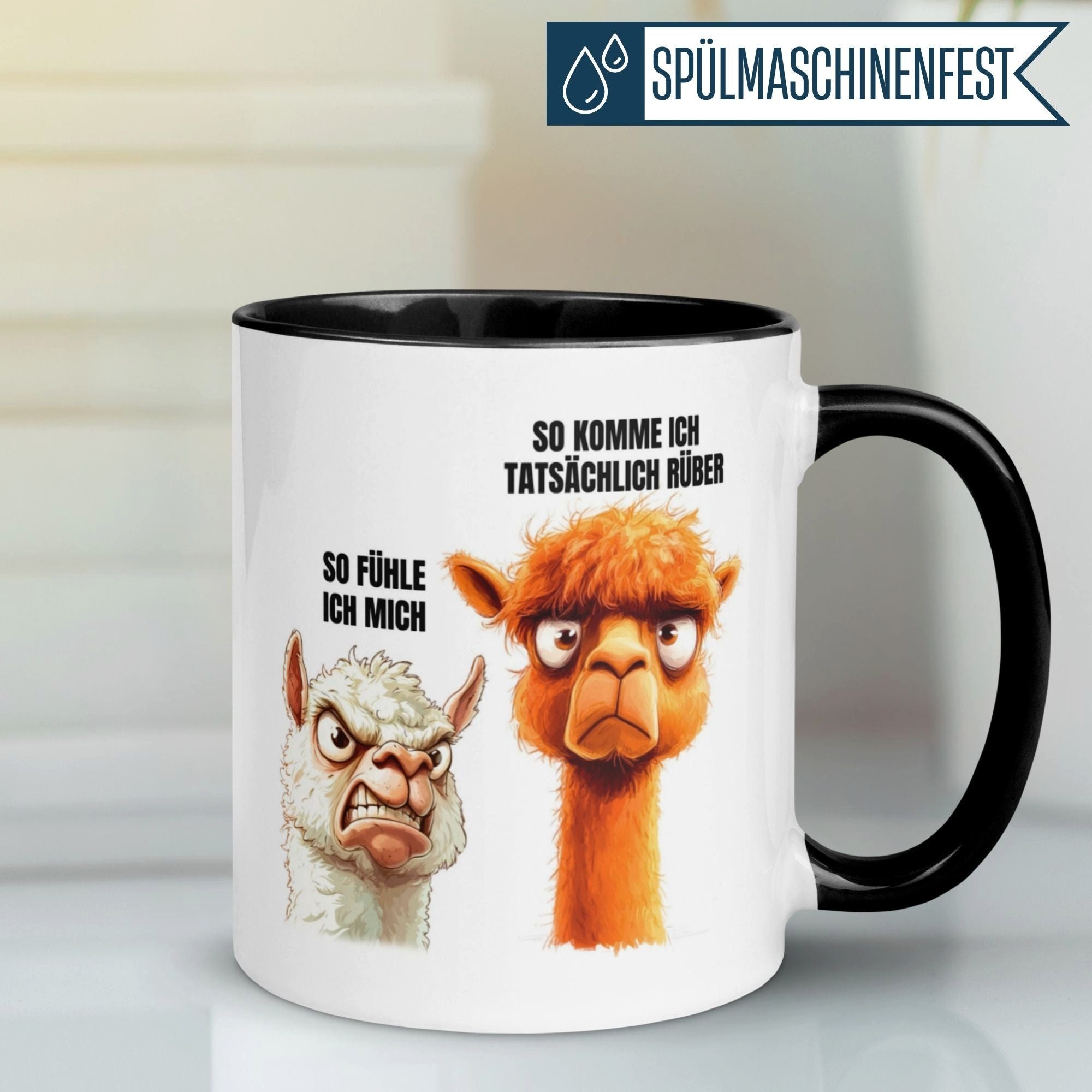 Momentals Tasse Alpaka – „So fühle ich mich“ – lustiger Lama Geschenk Becher, Gratis Versand · Links-&Rechtshänder · Spülmaschinenfest