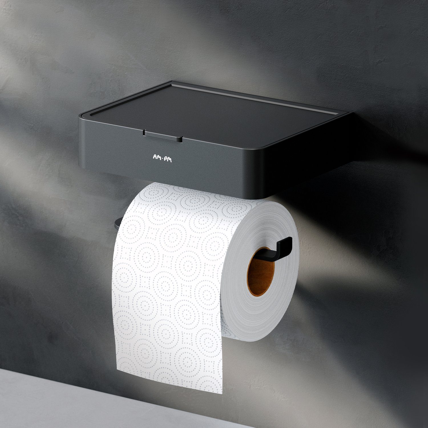 AM.PM Toilettenpapierhalter Inspire 2.0, mit Ablagefach,rost und korrosionsbeständig für langlebige Haltbarkeit Schwarz