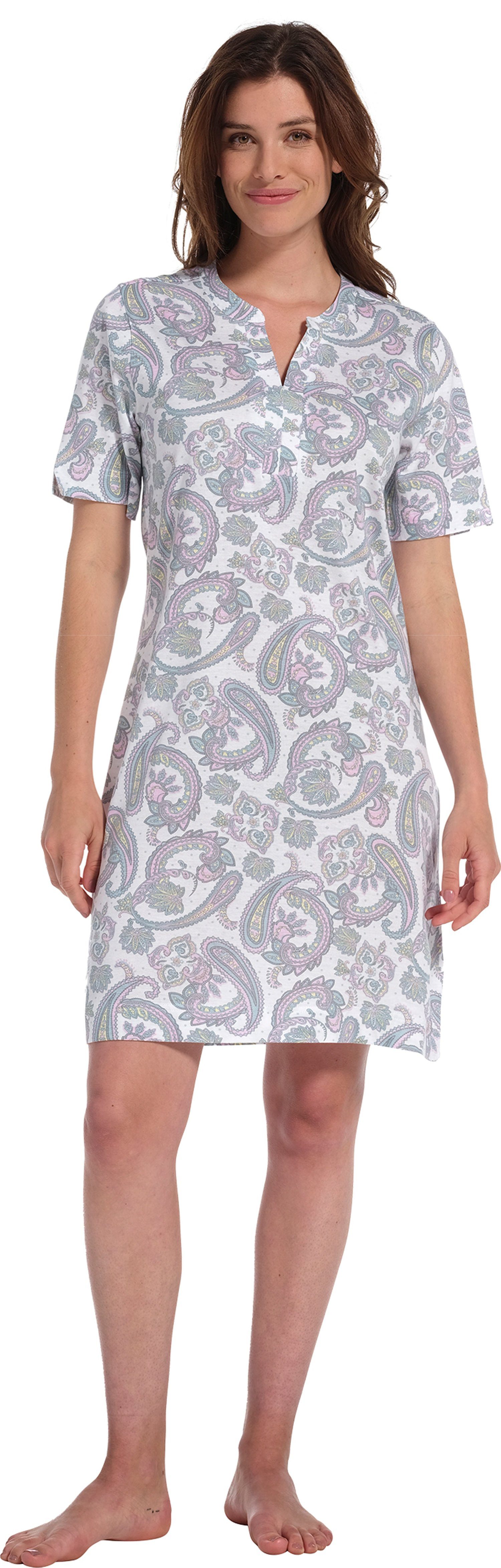 Pastunette Nachthemd Damen Schlafshirt mit kurzem Arm (1-tlg) Paisley Muster, auch in großen Größen