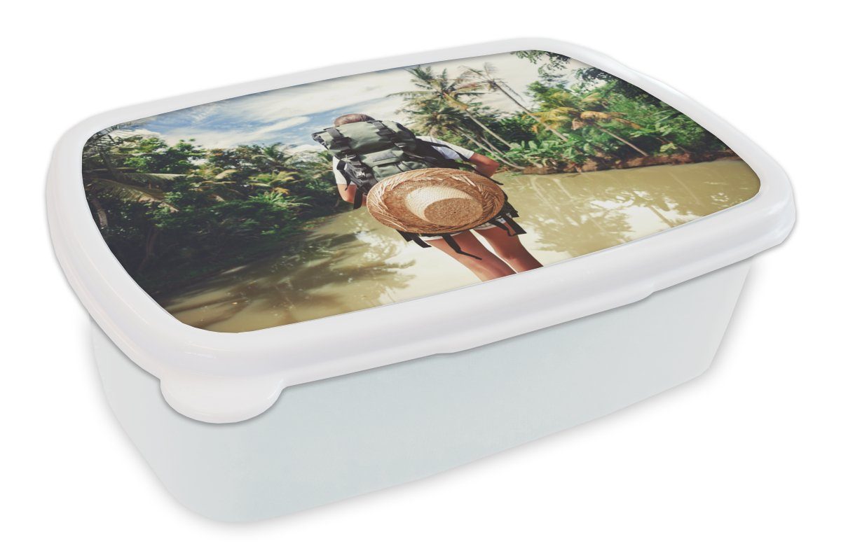 MuchoWow Lunchbox Dschungel - Reisen - Wasser, Kunststoff, (2-tlg), Brotbox für Kinder und Erwachsene, Brotdose, für Jungs und Mädchen weiß