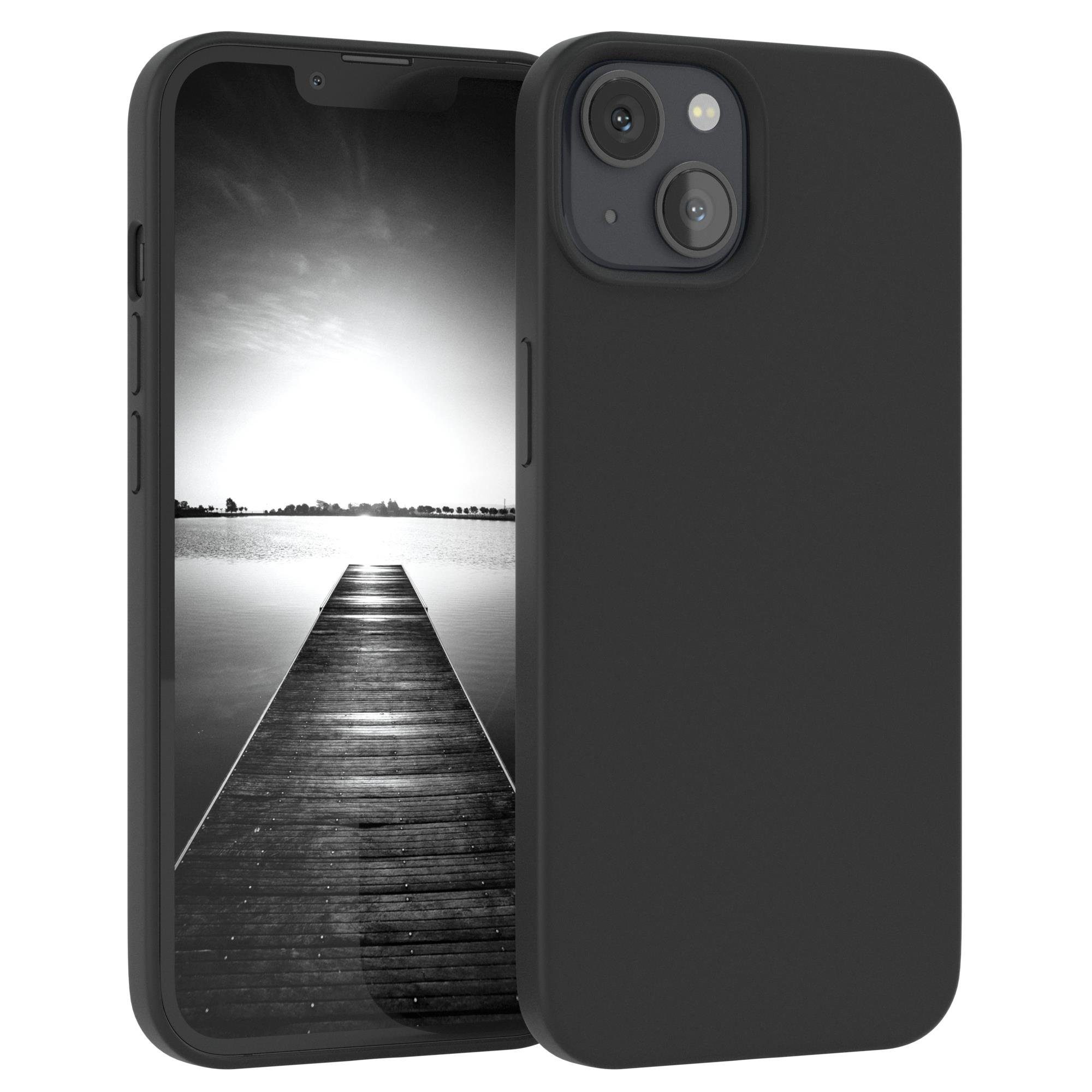 EAZY CASE Handyhülle Premium Silikon Case für Apple iPhone 13 6,1 Zoll, Hülle mit Kameraschutz Bumper Silikonhülle stoßfest Slimcover Schwarz