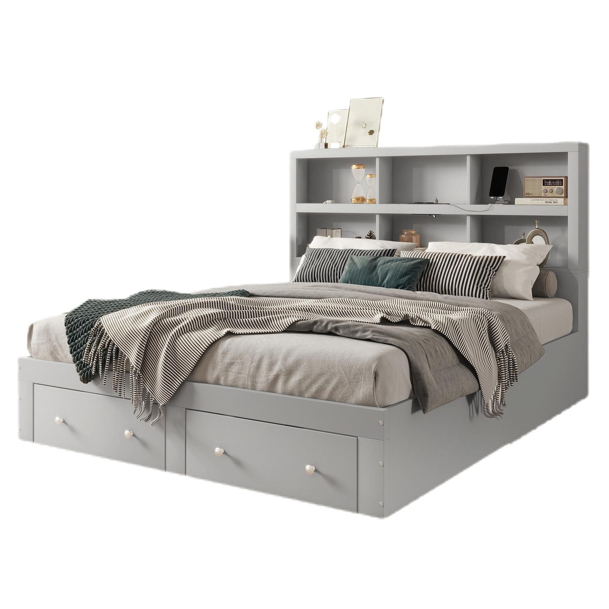 TavilaEcon Holzbett Doppelbett Kingsize-Plattformbett mit zwei günstig online kaufen