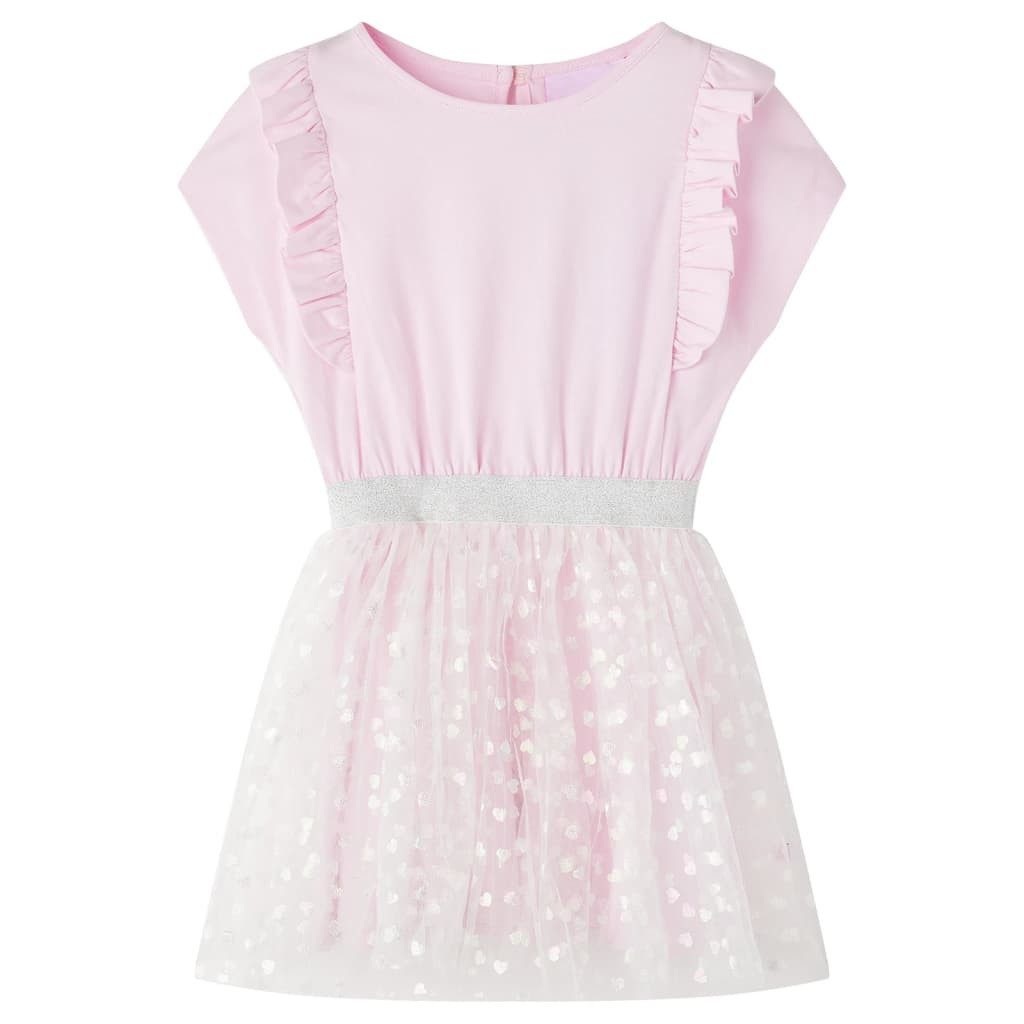 A-Linien-Kleid Kinderkleid mit Rüschen und Glänzenden Herzen Hellrosa 128 Kurz