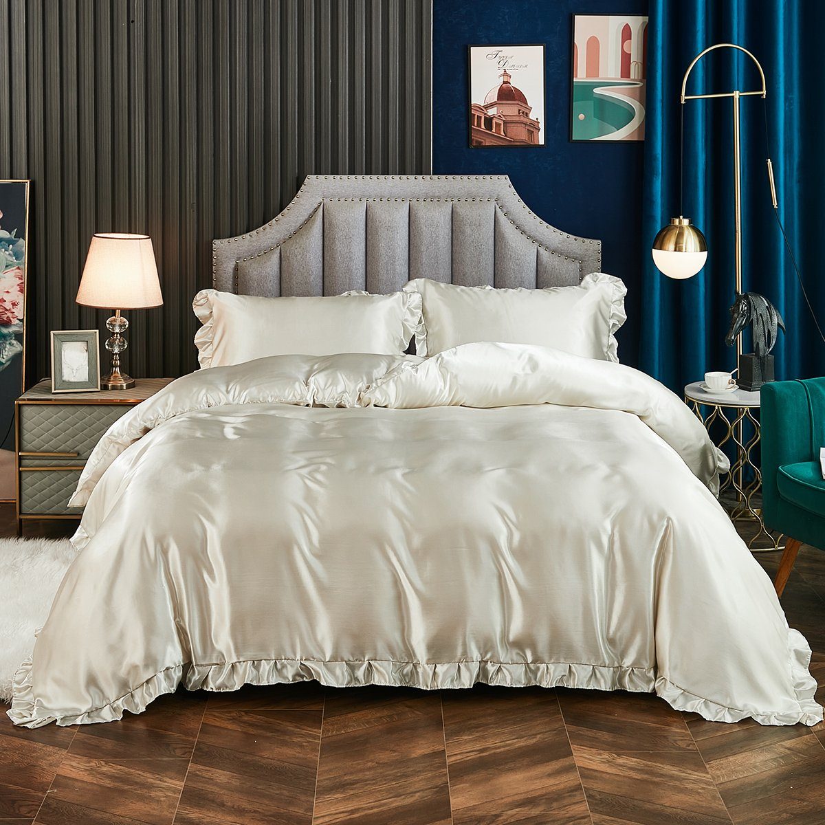 Bettwäsche, HOMEIDEAS, 100% polyester, 2 teilig, Vintage-Rüschen-Bettbezug  Set