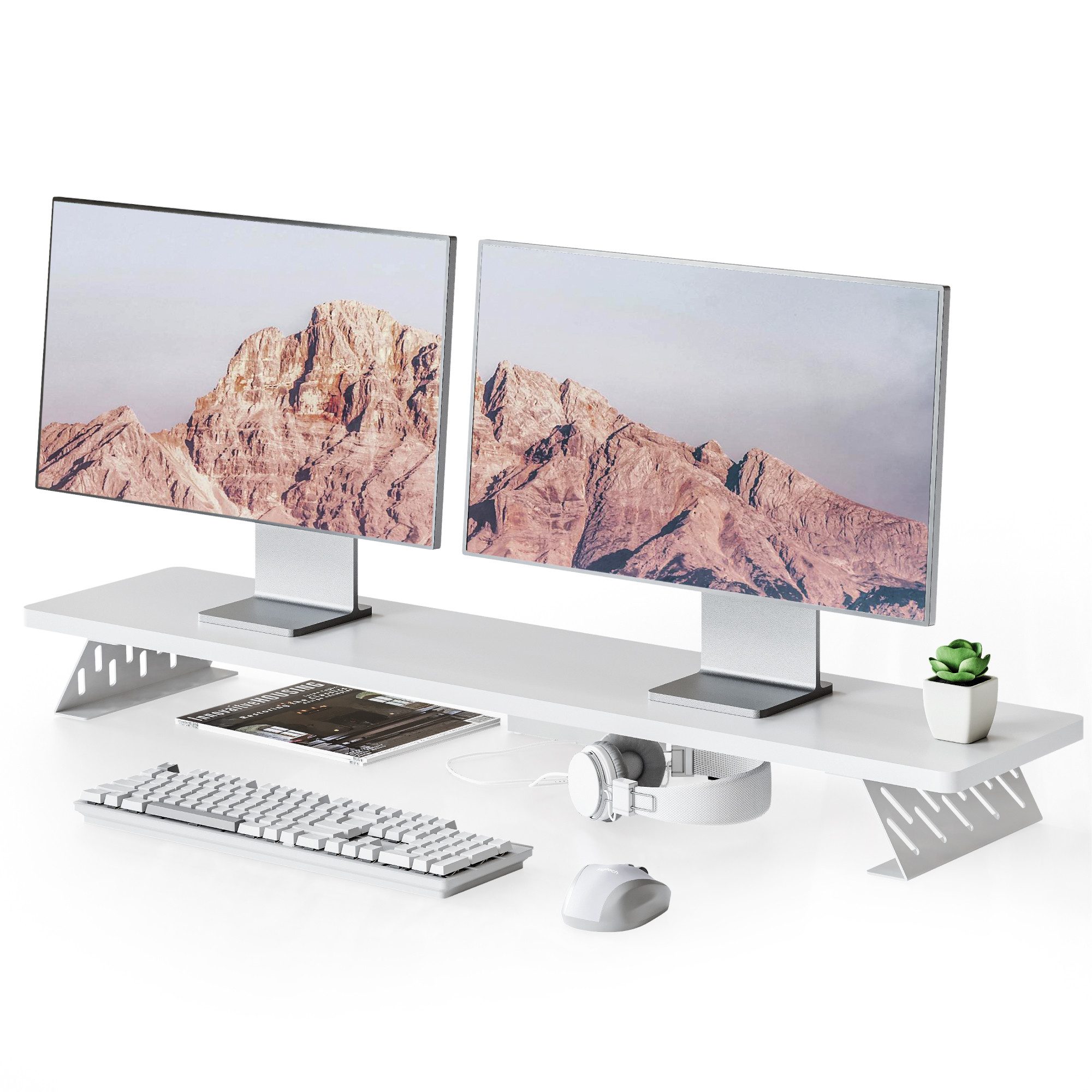 Fenge Schreibtischaufsatz 108 cm breite Monitorerhöhung, für 2 Monitore, Metallbeine, mit rutschfesten Pads