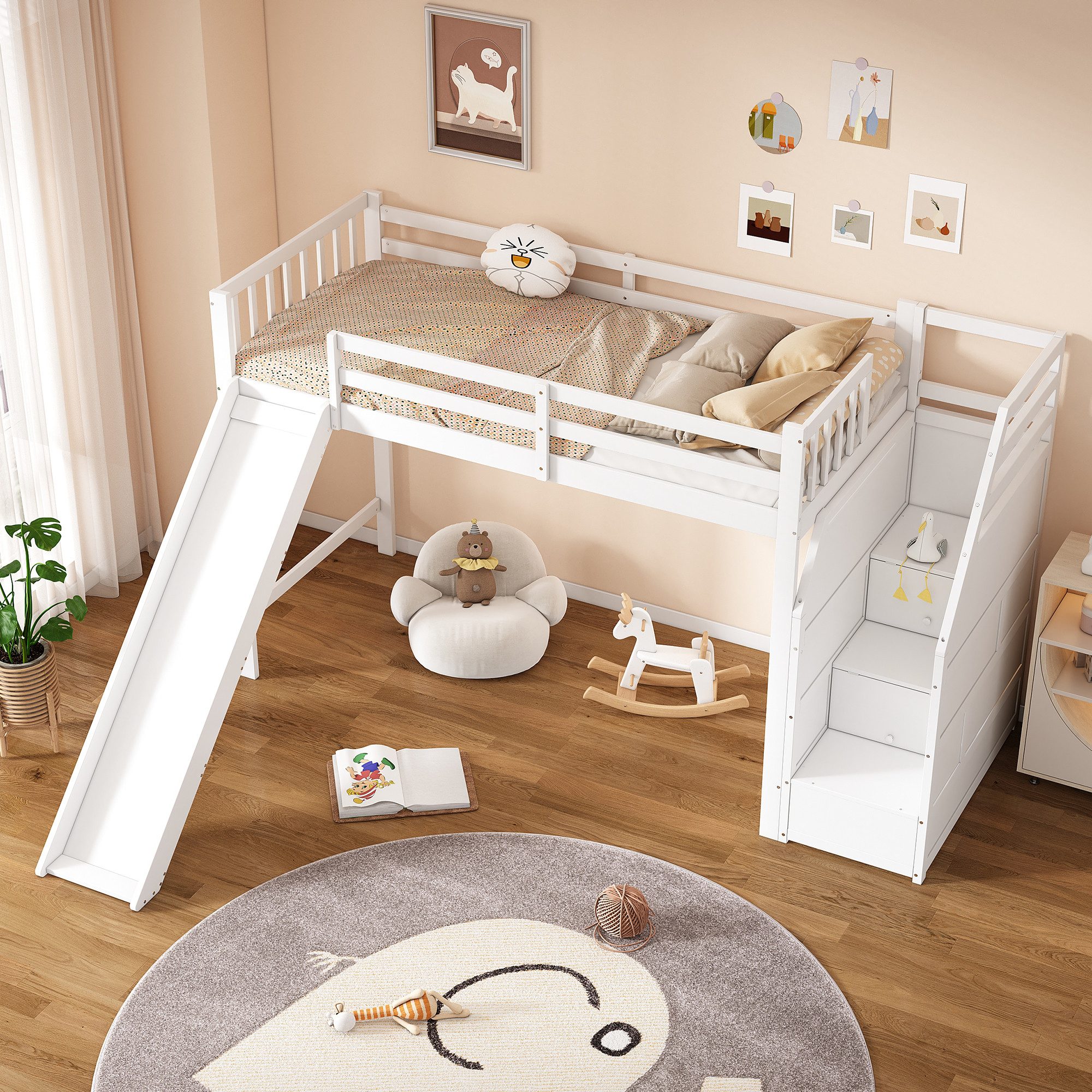 Ulife Hochbett Etagenbett Kinderbett mit Stauraumtreppe günstig online kaufen