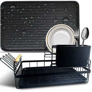 Retoo Geschirrständer Abtropfgestell für Geschirr Geschirrständer Schwarz aus Metal, Integrierte Besteckhalter, Leicht zu reinigen, Stärke und Haltbarkeit