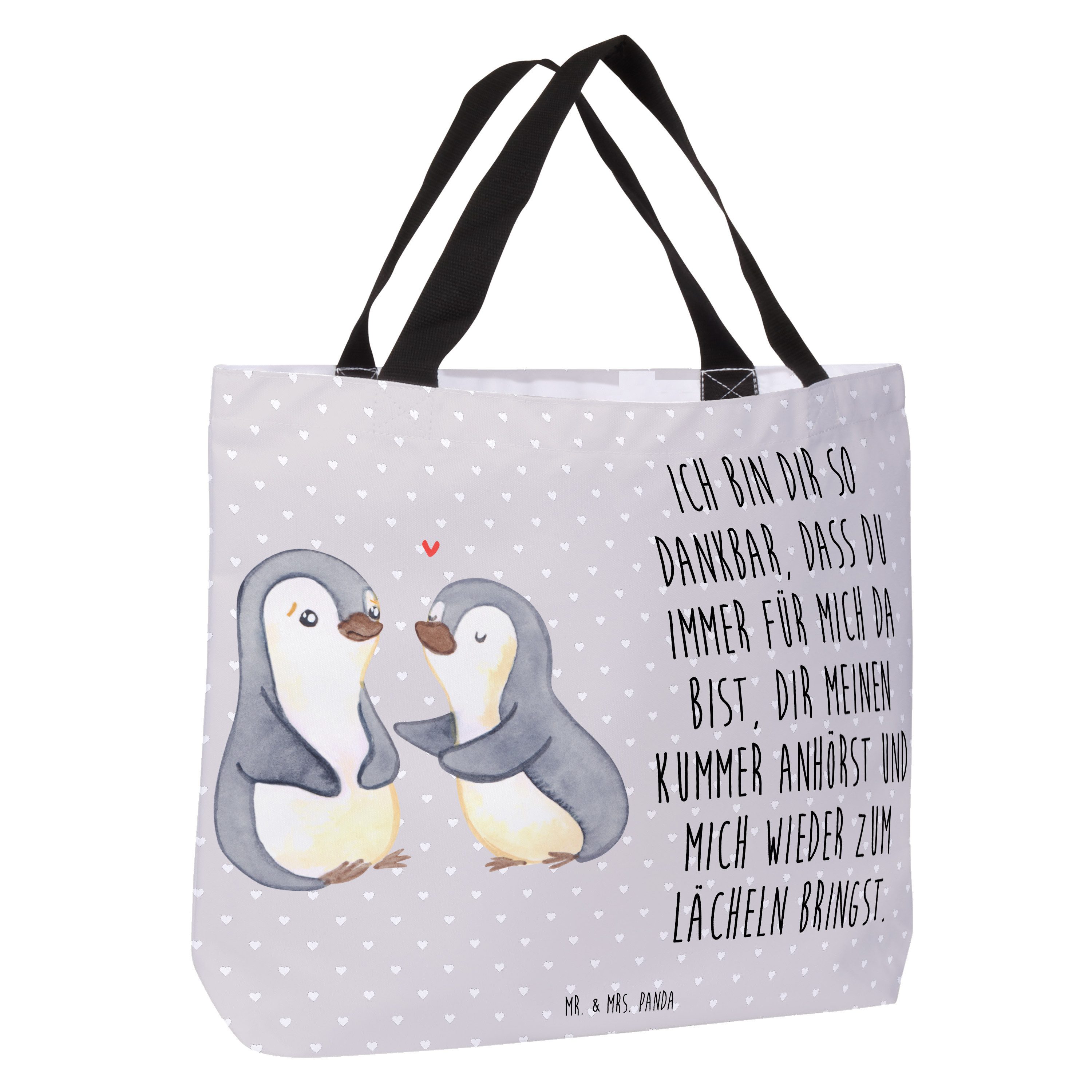 Mr. & Mrs. Panda Shopper Pinguine trösten, Schultasche, Grau Pastell, Hochzeitstag, Tasche, Tr (Packung), City-Shopper Tragetasche Geschenk für Freundin