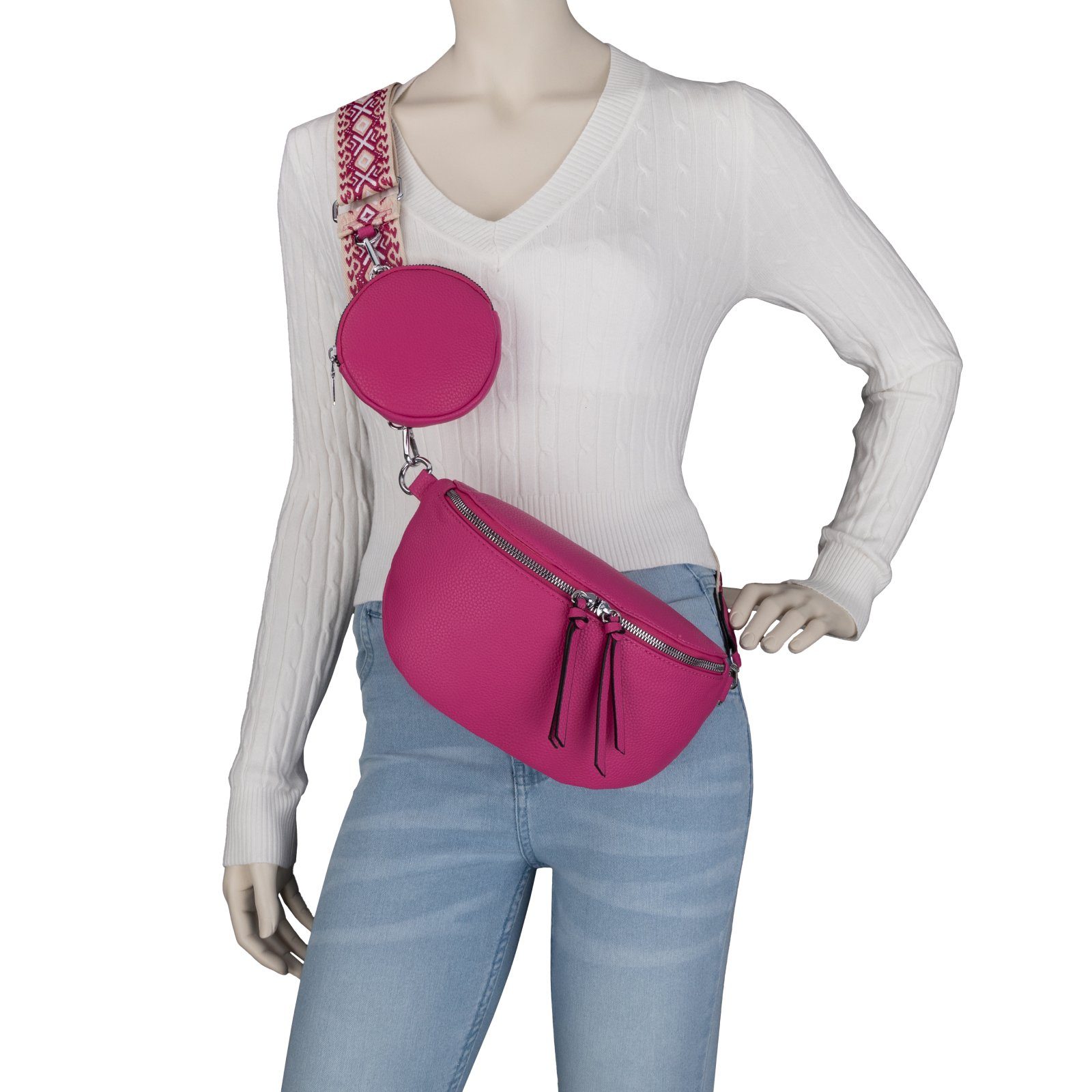 Hüfttasche Crossbody-Bag Italy-D, tragbar als Umhängetasche Kunstleder Bauchtasche FUSCHIA EAAKIE Umhängetasche Gürteltasche CrossOver, Schultertasche,