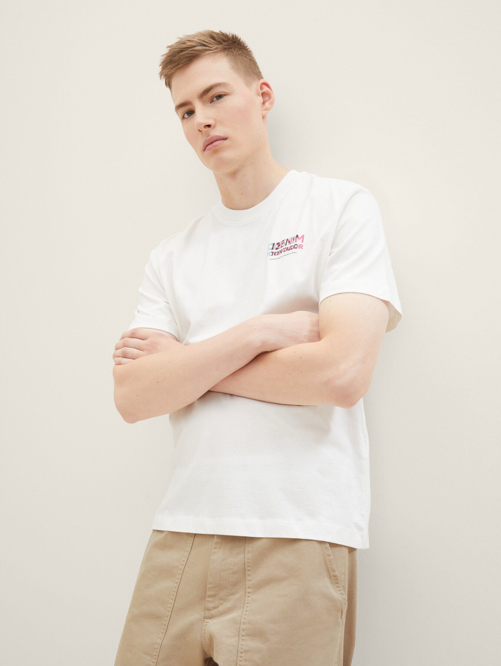 Bio-Baumwolle T-Shirt TAILOR Denim Wool mit White T-Shirt TOM