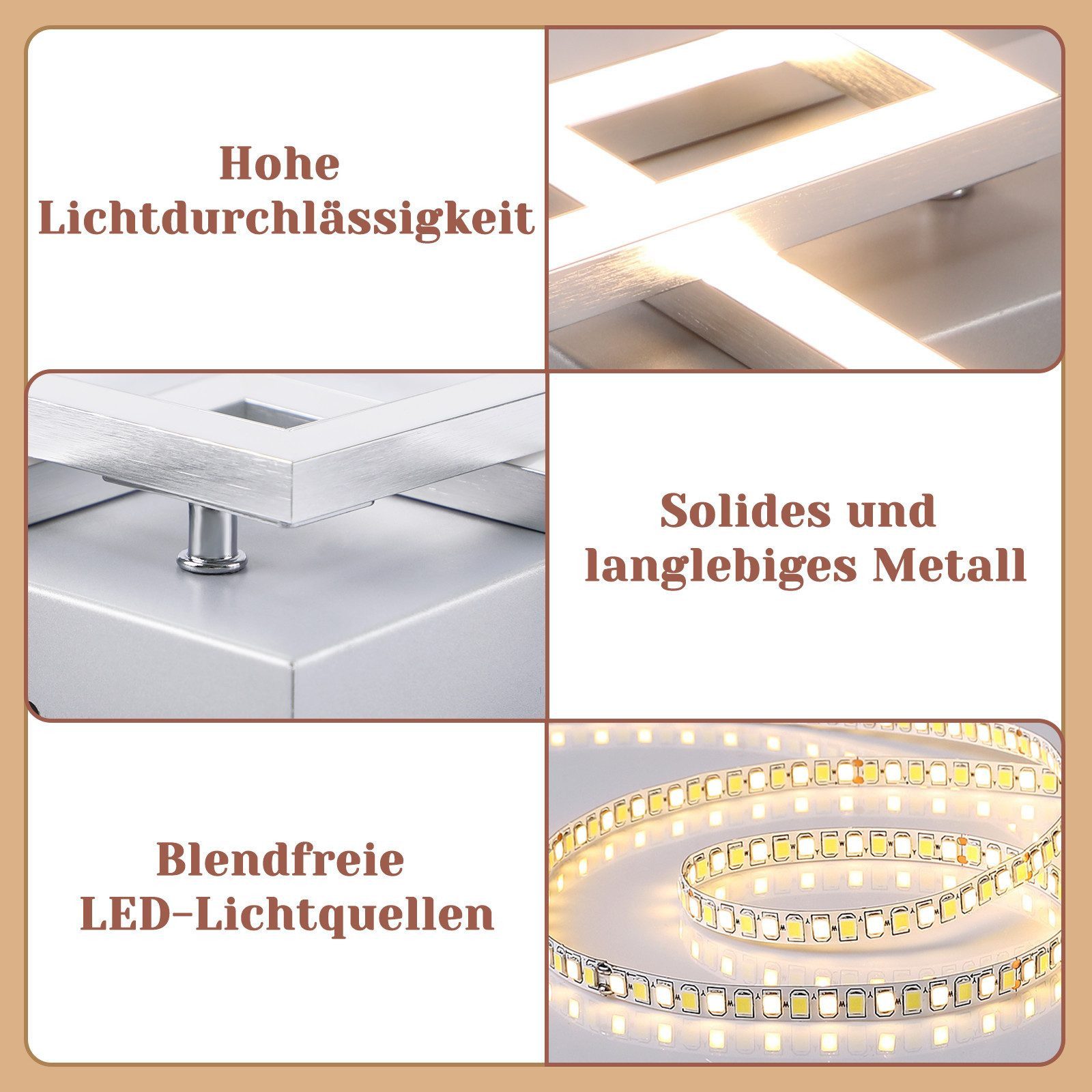 Nettlife LED Deckenleuchte Modern Schwarz/Weiß Eckig Schlafzimmer 24W Metall 3000K/4000K, LED fest integriert, Neutralweiß, Deckenbeleuchtung für Wohnzimmer Flur Schlafzimmer Küche