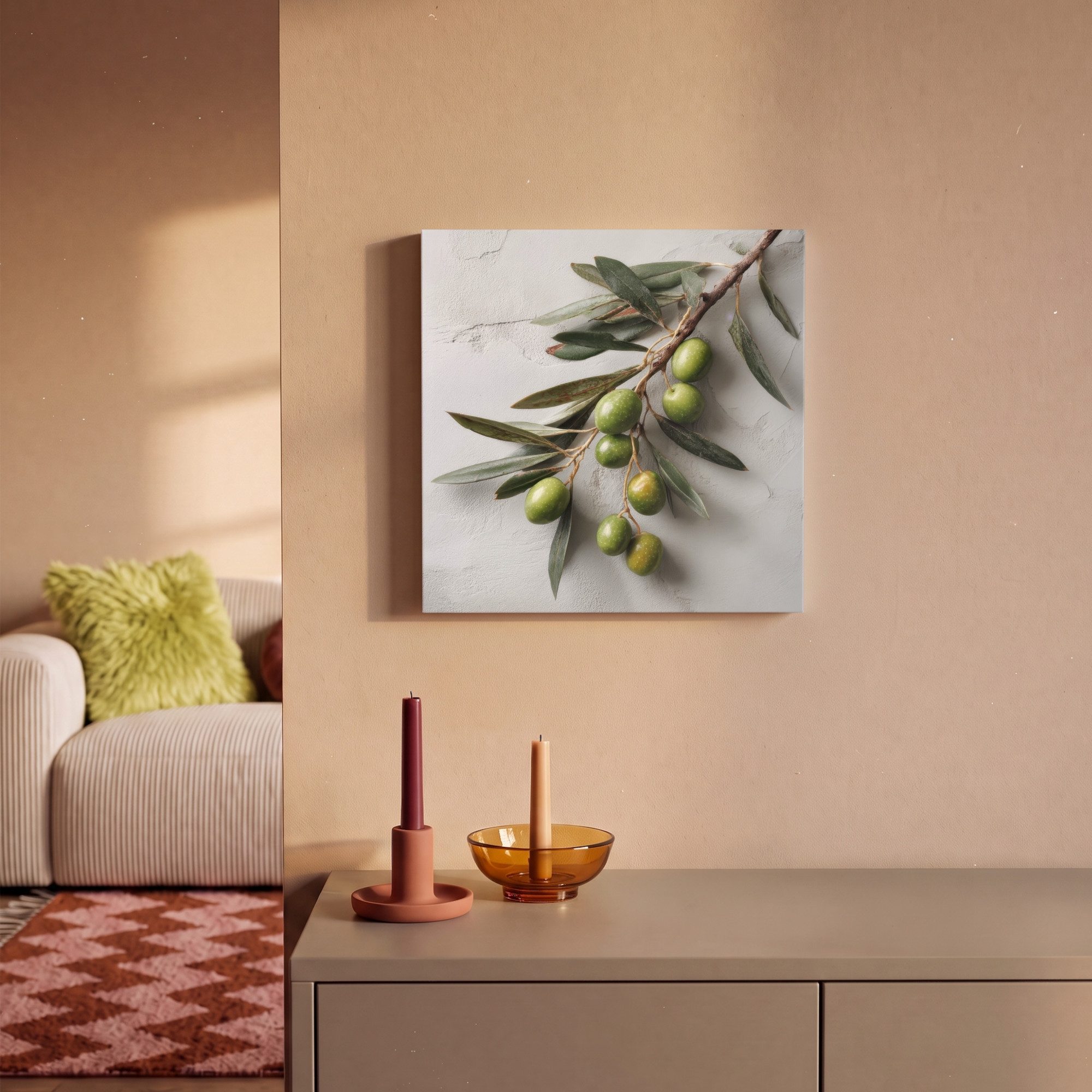 OneMillionCanvasses® Leinwandbild Olivenzweig - Beton - Mediterran, Fotodruck (1 St), Leinwand Canvas Wandbild, Wanddekoration 20x30 cm – Bild 2 von 5