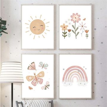 FIDDY Wandbild Set mit 3 Wandbildern für Kinderzimmer, Babyzimmer, Poster, Regenbogen