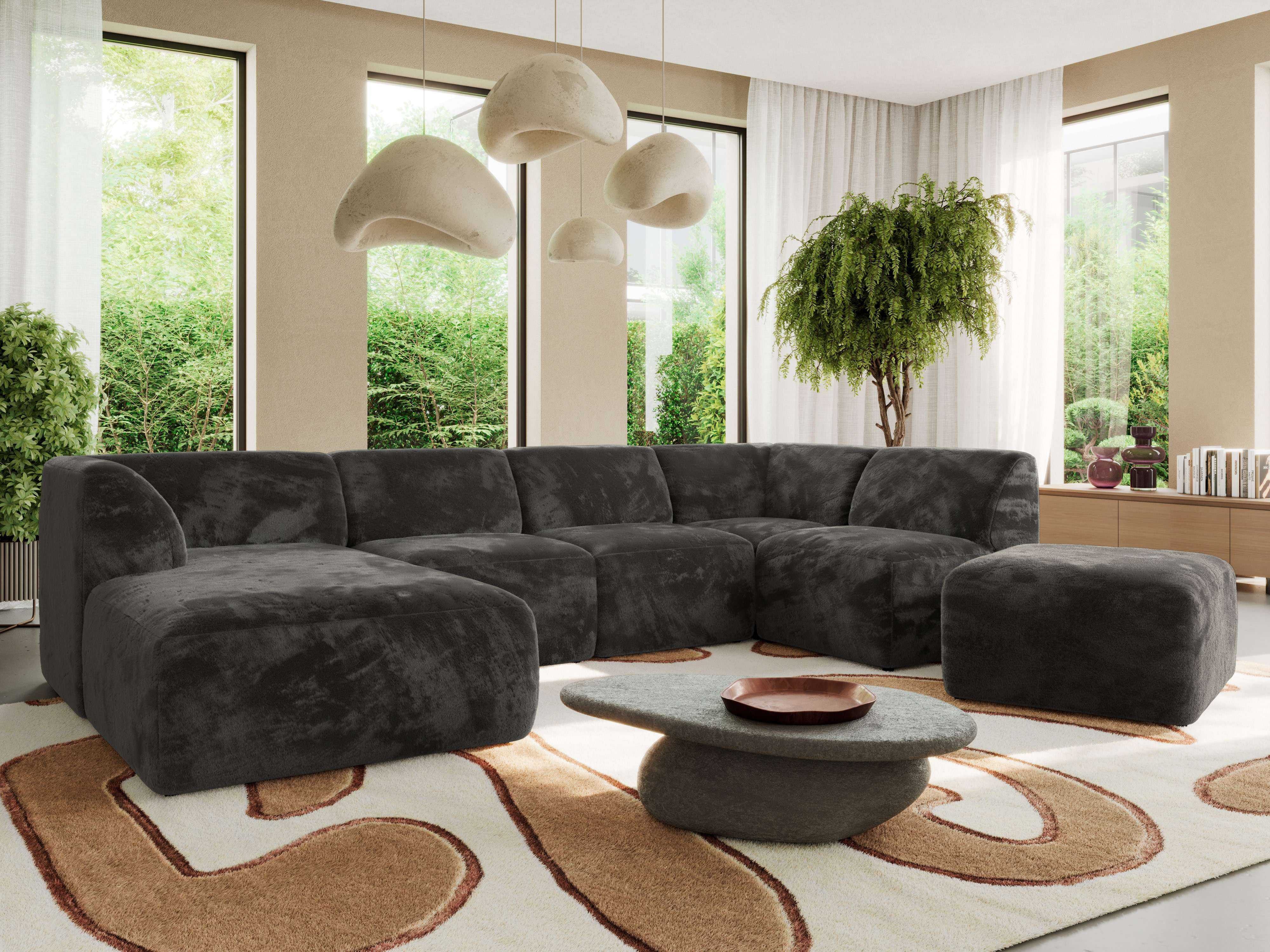 MKS MÖBEL Ecksofa MODARO U 6M, HR35-Schaumstoff, Hocker, T2315-Schaum, Modulares Ecksofa U-Form mit Hocker, Wohnlandschaft, Familien-Sofa