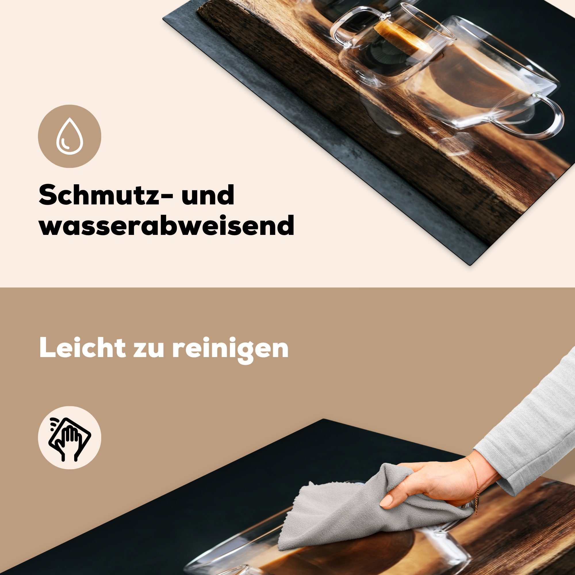 (1 küche, mit für Herdblende-/Abdeckplatte die Kaffee Espresso Ceranfeldabdeckung Tassen cm, von 81x52 Vielzahl auf Schutz schwarzem tlg), MuchoWow Induktionskochfeld Hintergrund, und Vinyl,