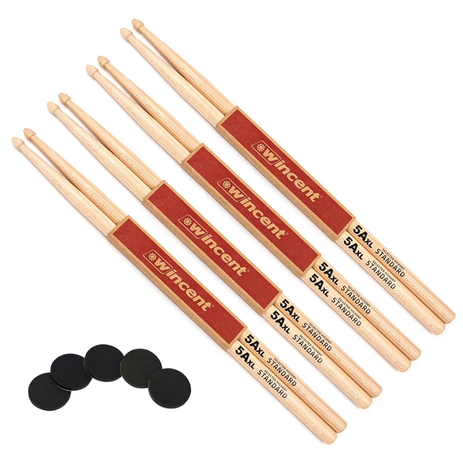 Wincent Schlagzeug Wincent 5AXL Schlagzeugstöcke 4 Paar mit Damper Pads,4 Paar, natur, mit Damper-Pads