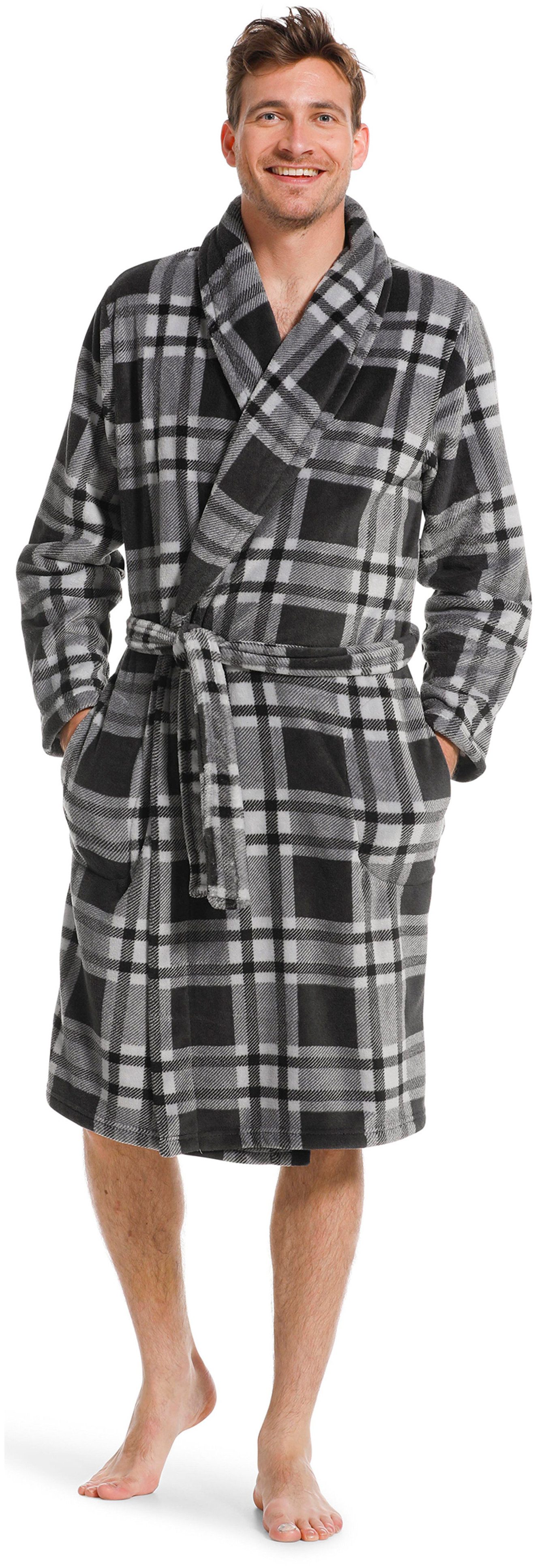 Pastunette Herrenbademantel Kuscheliger Herren Bademantel, Midi, Polyester, Schalkragen, Gürtel, Kariert