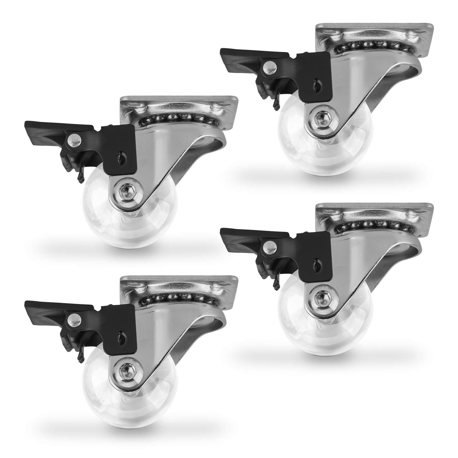 SO-TECH® Мебельrolle 4 Stück SWIFT transparent Ø 35 Lenkrolle, Transportrolle mit Feststeller