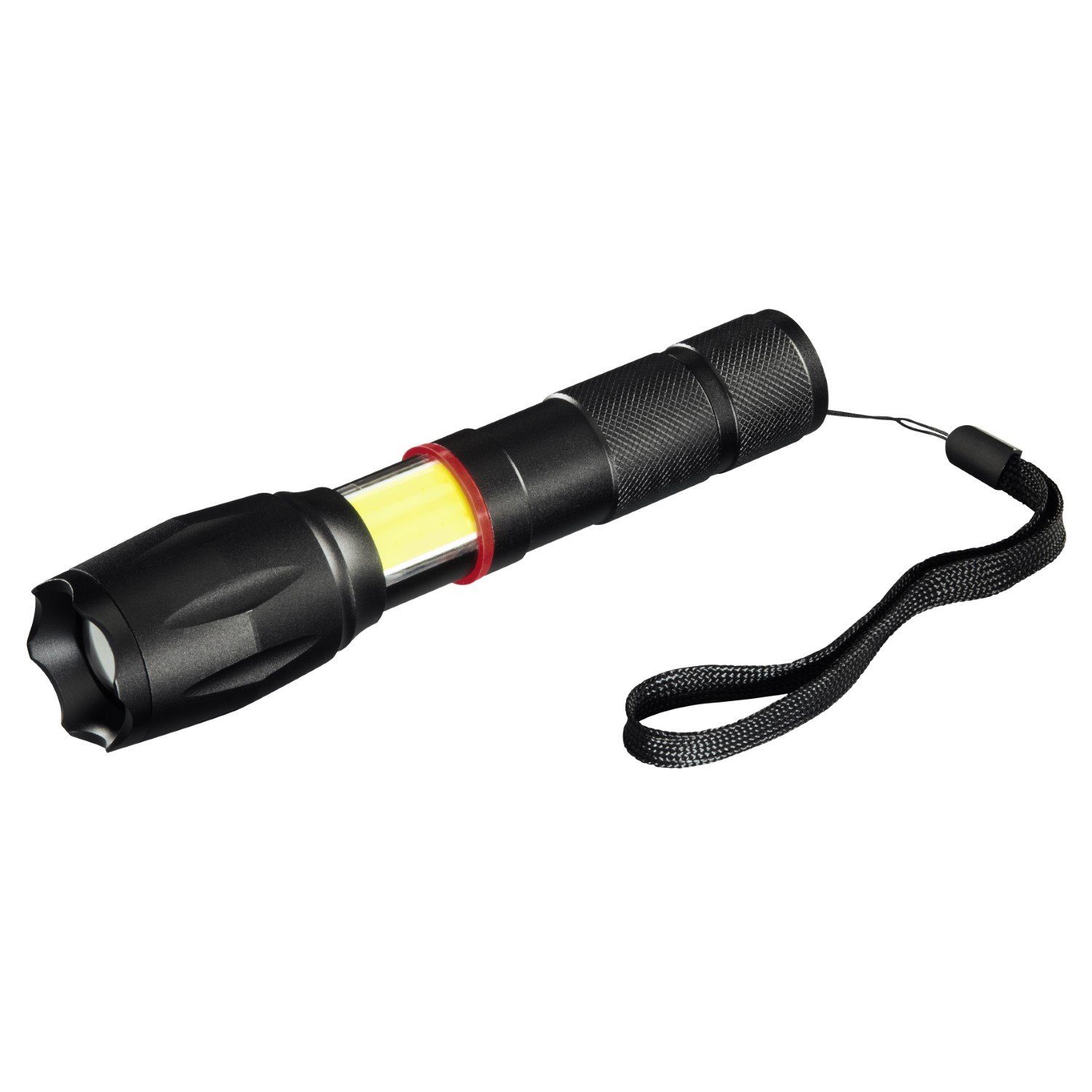Hama LED Taschenlampe LED Taschenlampe ALU Solid Pro Hell 200 Lumen, ausziebar, stoßfest, Handschlaufe, Aluminium-Gehäuse, Zoom