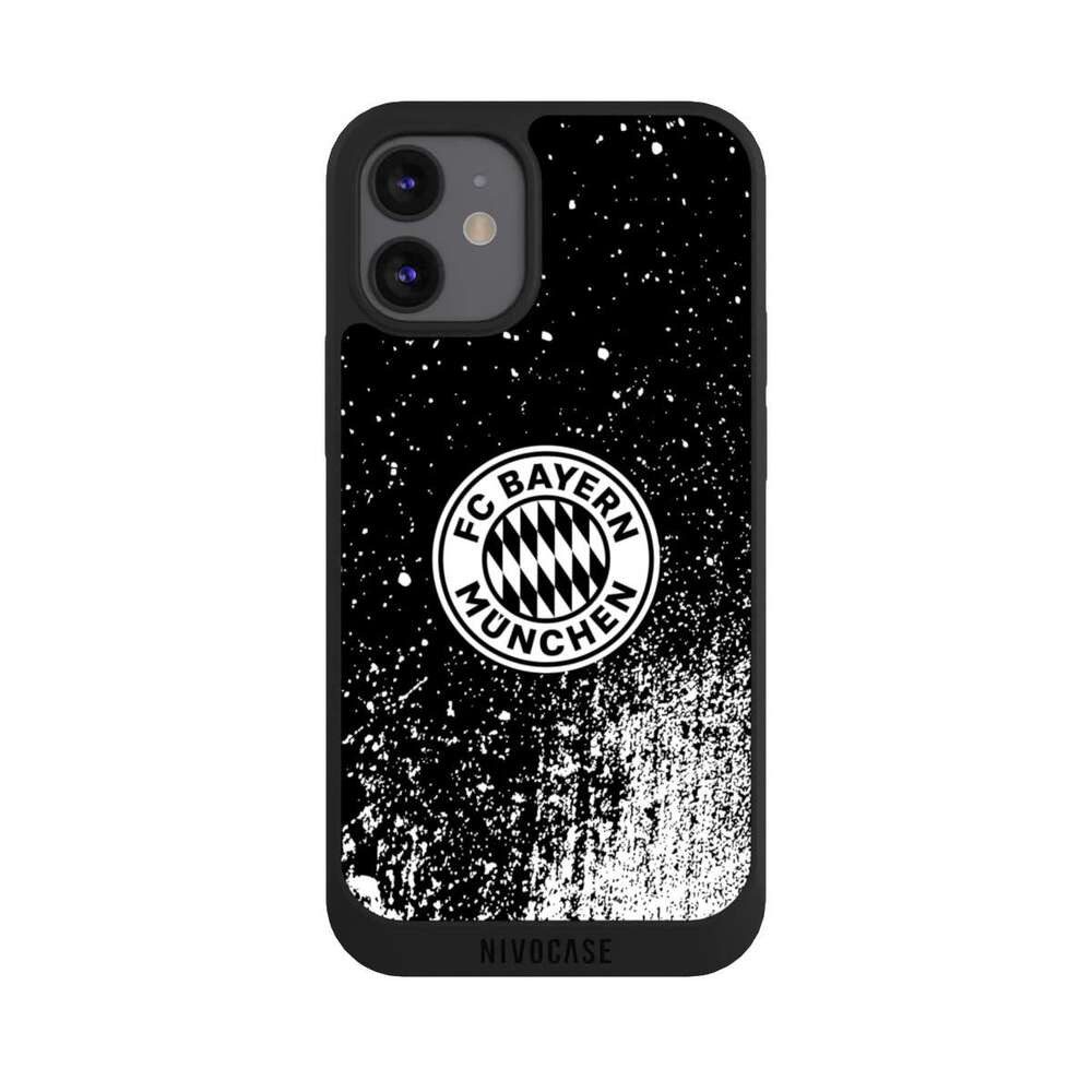 NIVOCASE Handyhülle FC Bayern München Offizielles Lizenzprodukt FCB Splatter Schwarz - FCB, Apple iPhone 12 mini Handyhülle Hülle NIVOpure Case Schwarz