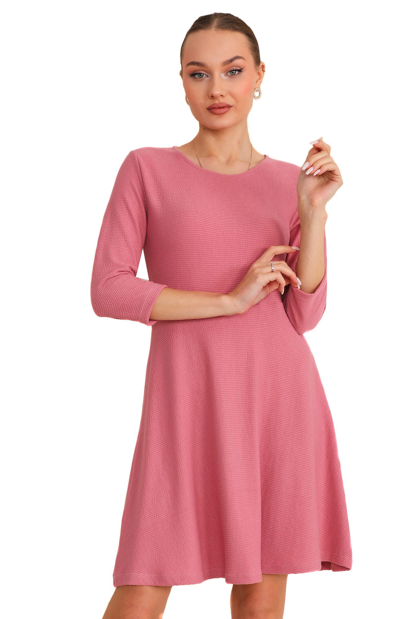 Bongual A-Linien-Kleid Casual Midikleid 3/4-Ärmel, mit Rippstruktur