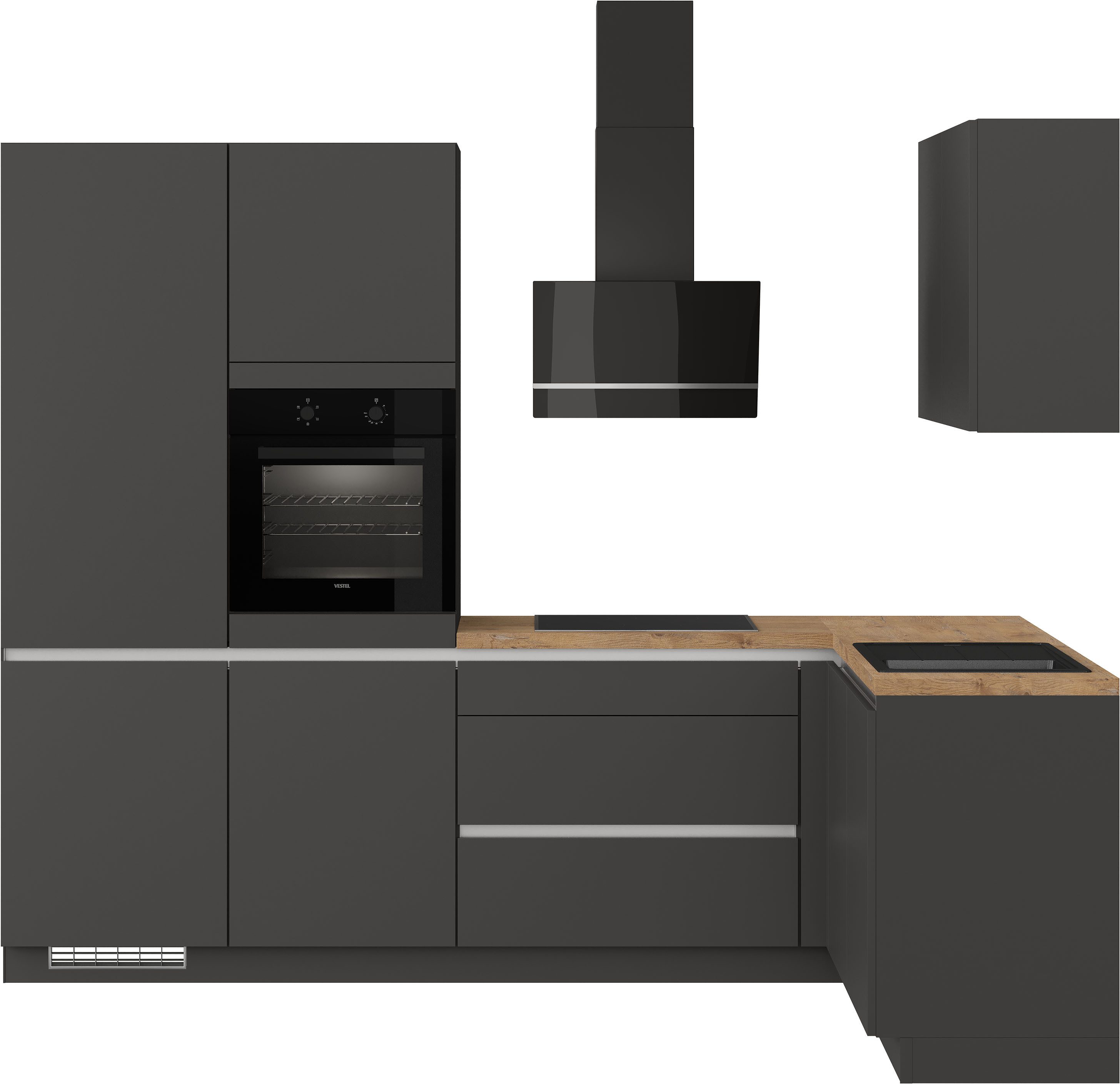 IMPULS KÜCHEN Winkelküche "Dublin", Ausrichtung wählbar, Schubkästen mit Soft-Close, vormontiert, wahlweise mit E-Geräten, mit Vollauszug, Breite 460 cm