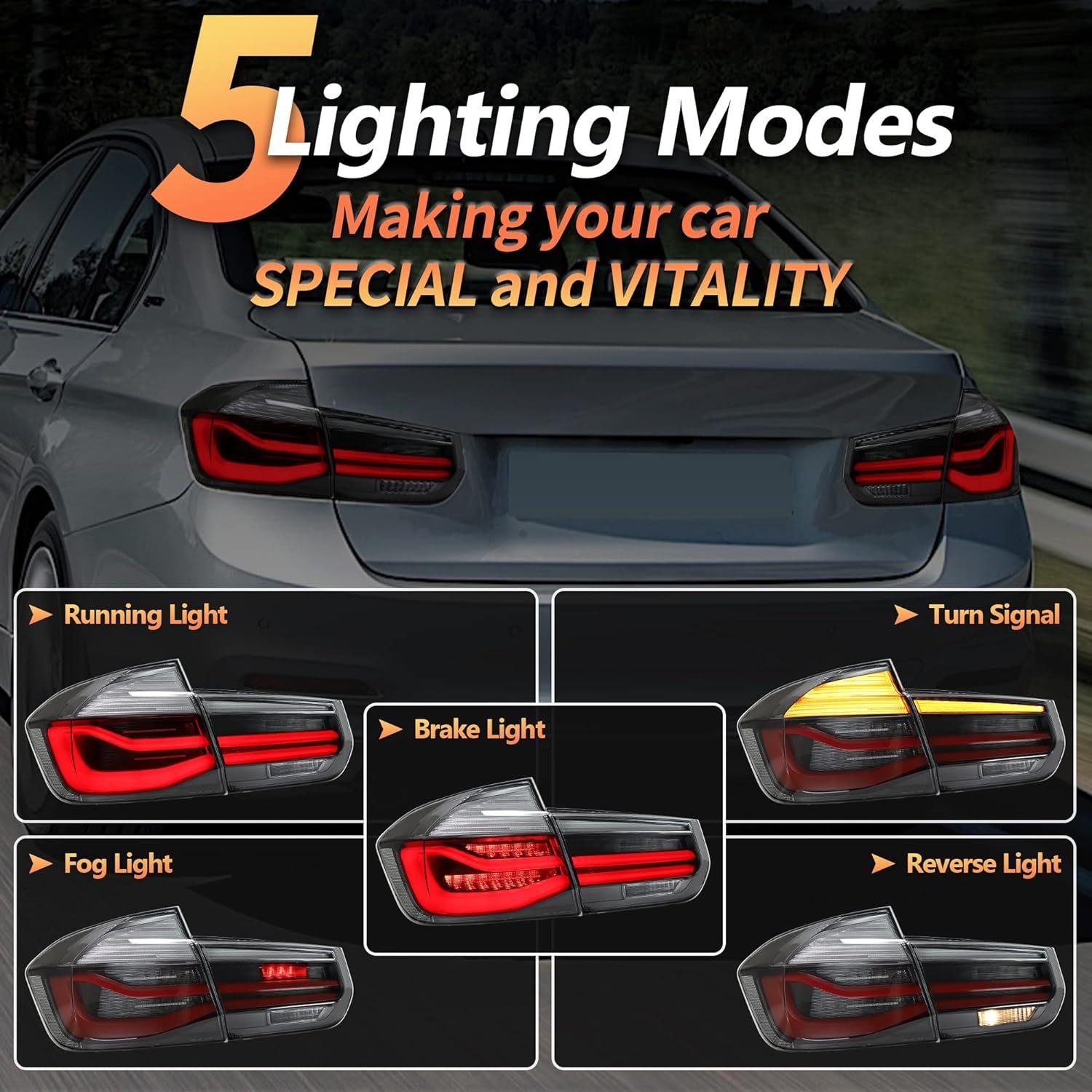 LLCTOOLS Rückleuchte Voll LED 2019, F30 F35 Rückleuchten 2011 LED für - BMW fest 3er smoke integriert mit Blinkern F80 weissen