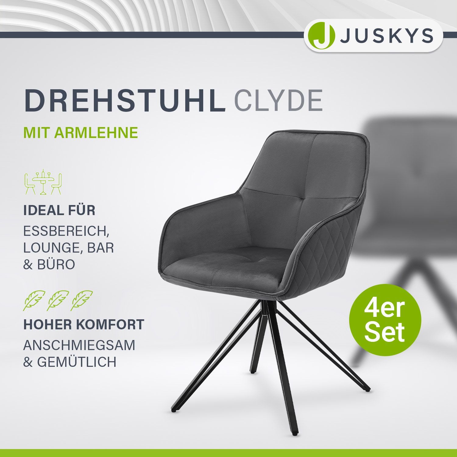 Juskys Esszimmerstuhl Clyde, 4er Set, Stoff günstig online kaufen