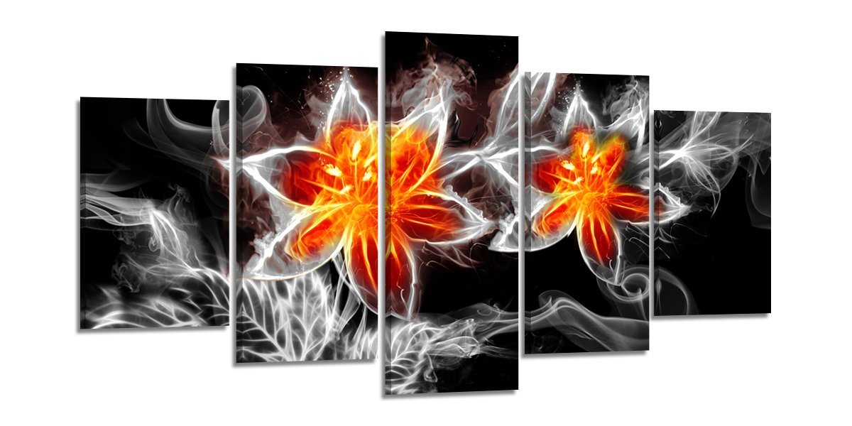 Visario Bild mit Rahmen 2 m x 1 m 5er Set Visario auf Leinwand fertig zum Aufhängen/gerahmt, FeuerBlume