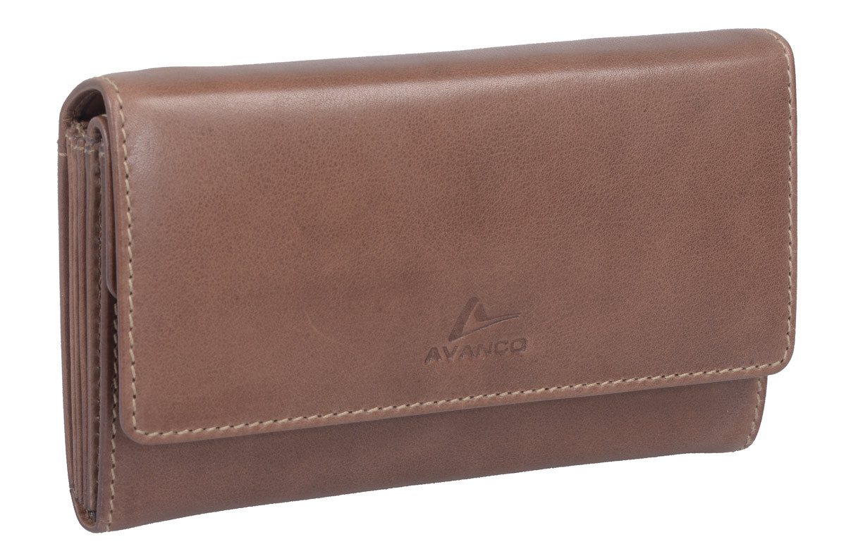 GlücksNugget Geldbörse Flache Damen Langbörse aus Echtleder – braune Geldbörse mit RFI