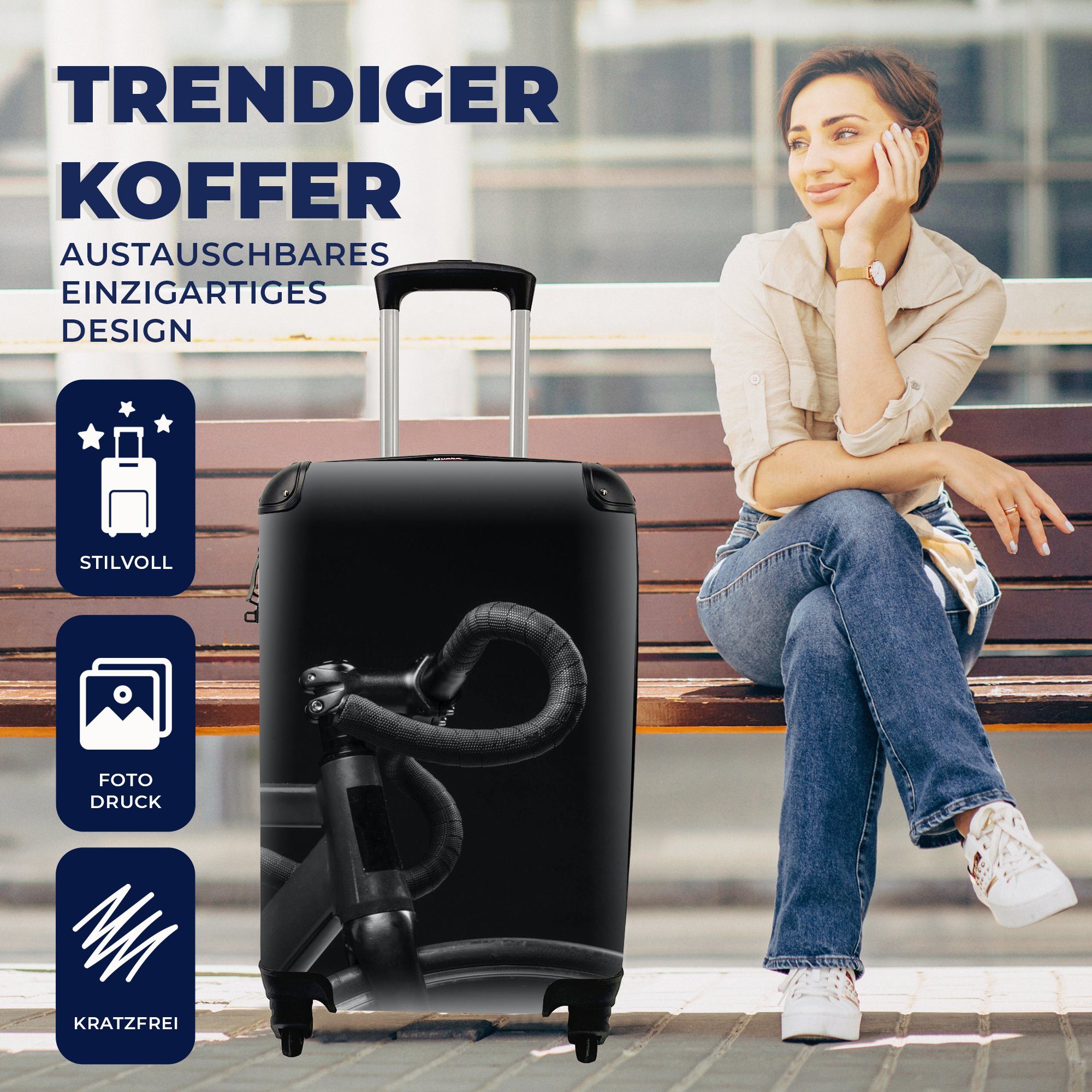Reisetasche Handgepäck Trolley, Weiß, mit Handgepäckkoffer für Lenker - Ferien, Rollen, Reisekoffer Fahrrad - MuchoWow Schwarz 4 - rollen,