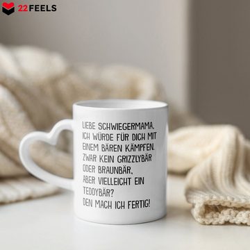 22Feels Tasse Schwiegermama Geschenk Hochzeit Frauen Mutter der Braut des Bräutigams, Keramik, Made In Germany, Spülmaschinenfest, Herzhenkel