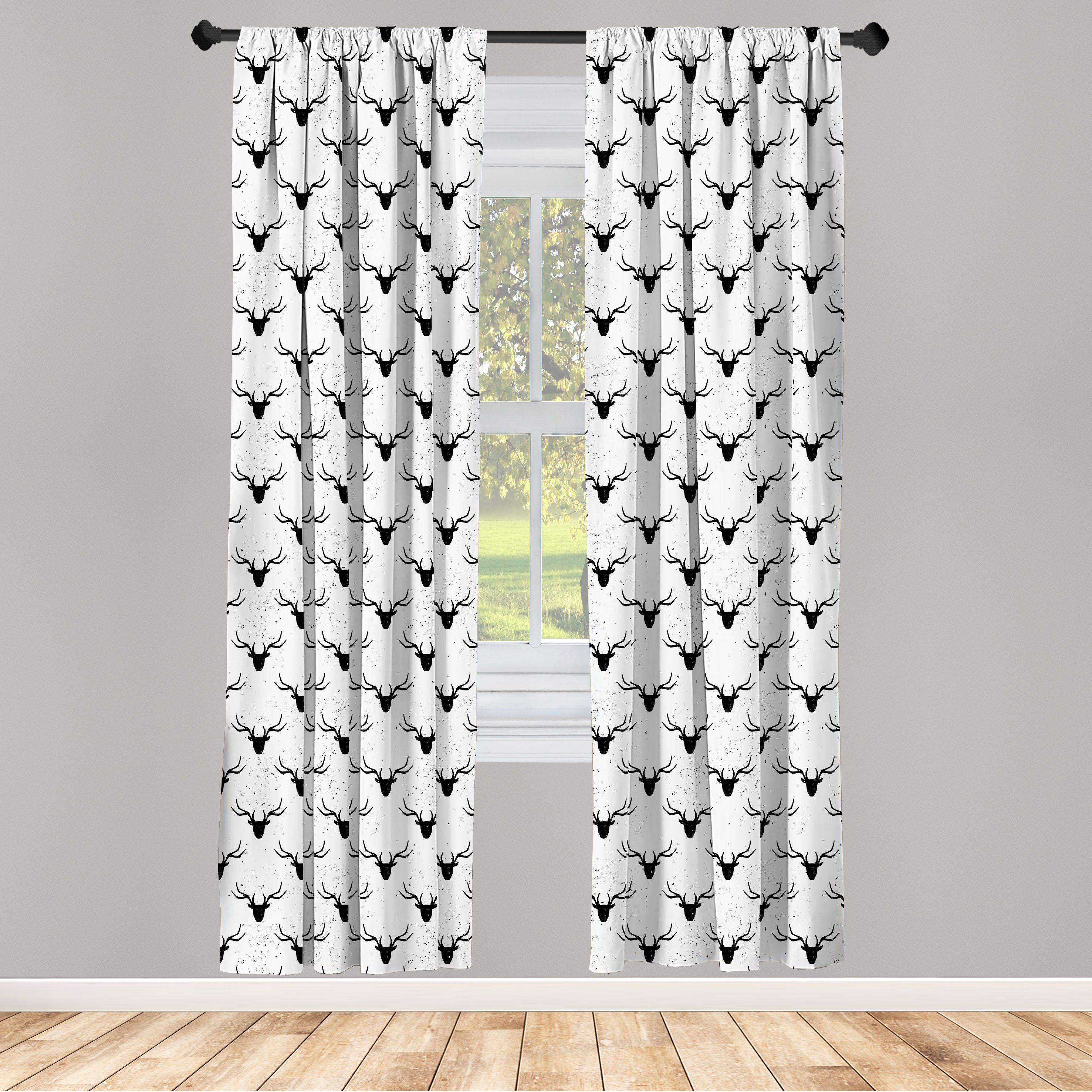 Gardine Vorhang für Wohnzimmer Schlafzimmer Dekor, Abakuhaus, Microfaser, Hirsch Tierkopf Silhouetten | Fertiggardinen