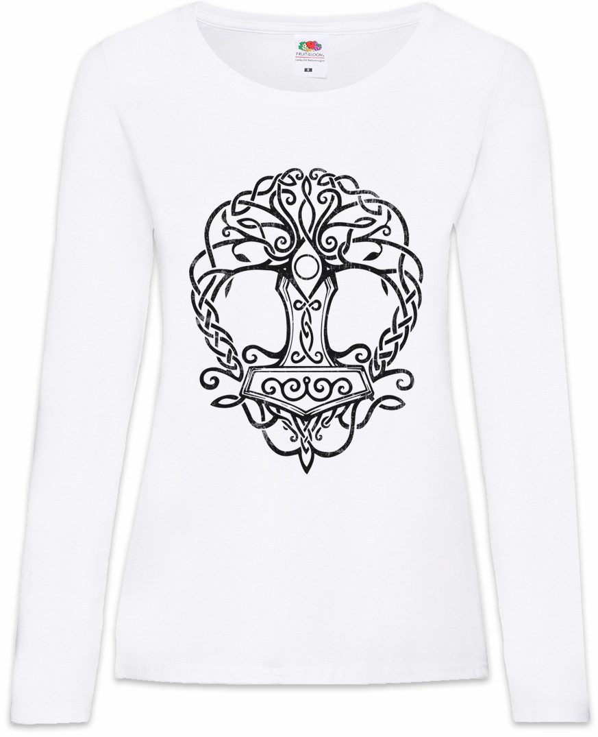 Urban Backwoods Langarmshirt Yggdrasil Mjölnir Damen Langarmshirt Weltenbaum Tree of Life Walhall (1-tlg) Walhalla Ravens Odin Thor