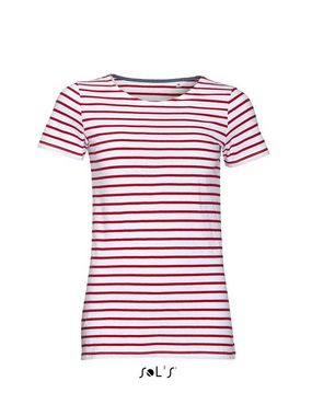 SOLS Rundhalsshirt SOL'S Damen T-Shirt Round Neck Striped Kurzarm Baumwolle Basic