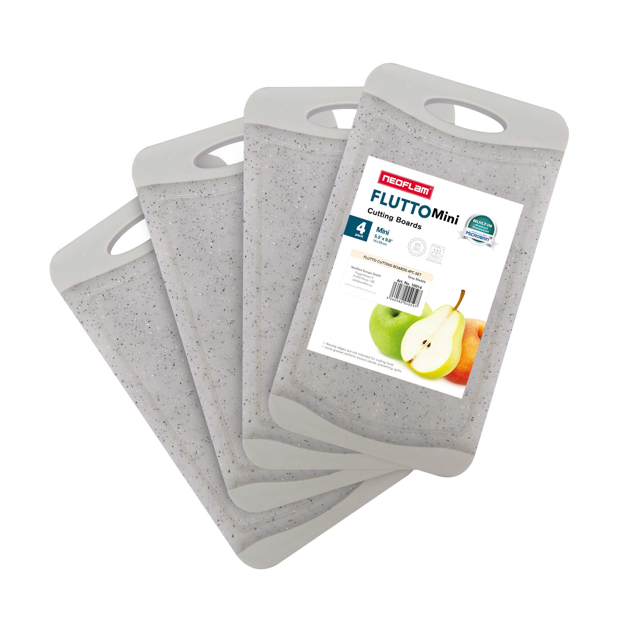 NEOFLAM® Schneidebrett Flutto Antibakterielles Frühstücksbrettchen Set 4tlg. - Granitgrau, Kunststoff (PP), (4-St)